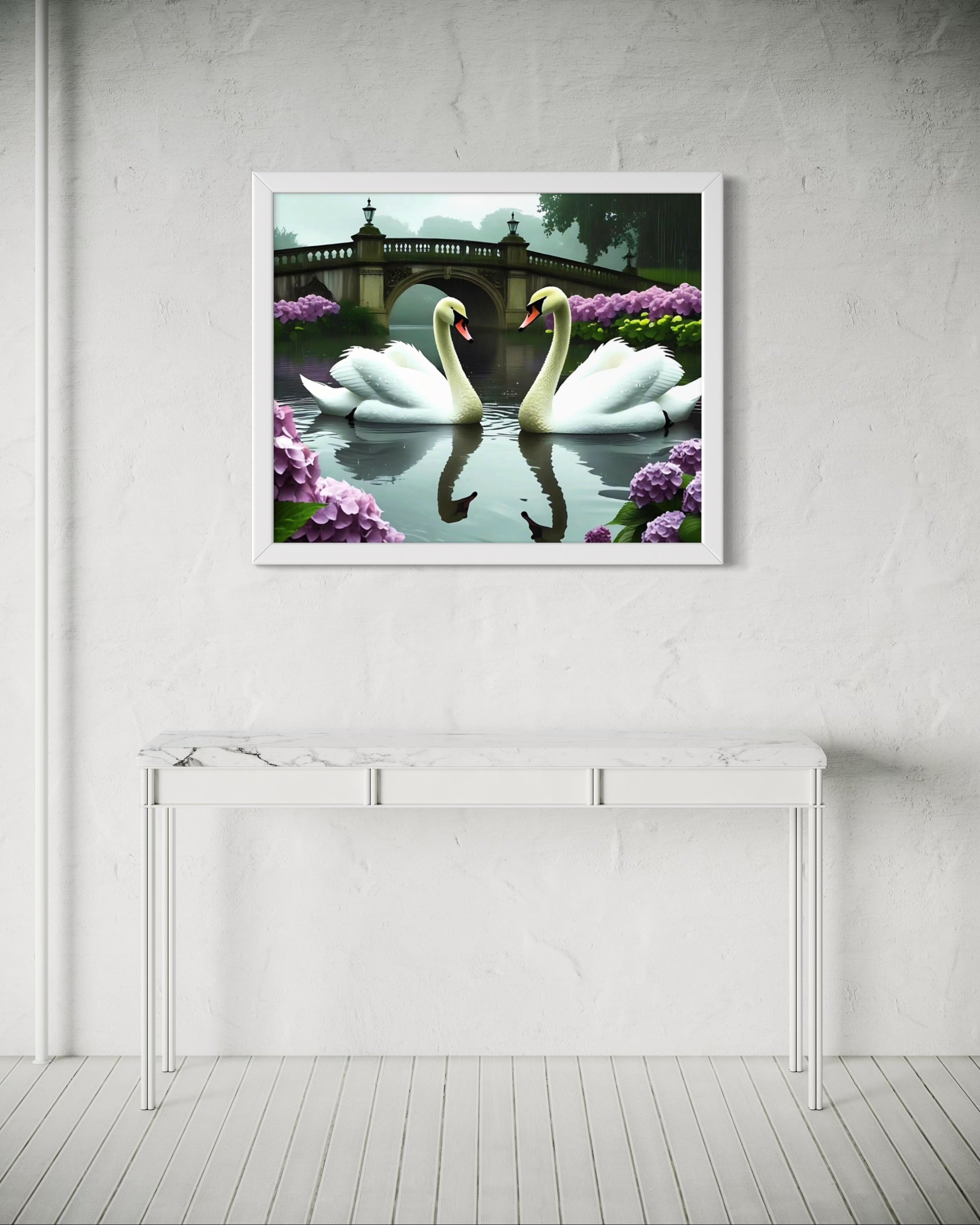 Swans in the Rain Museum Print