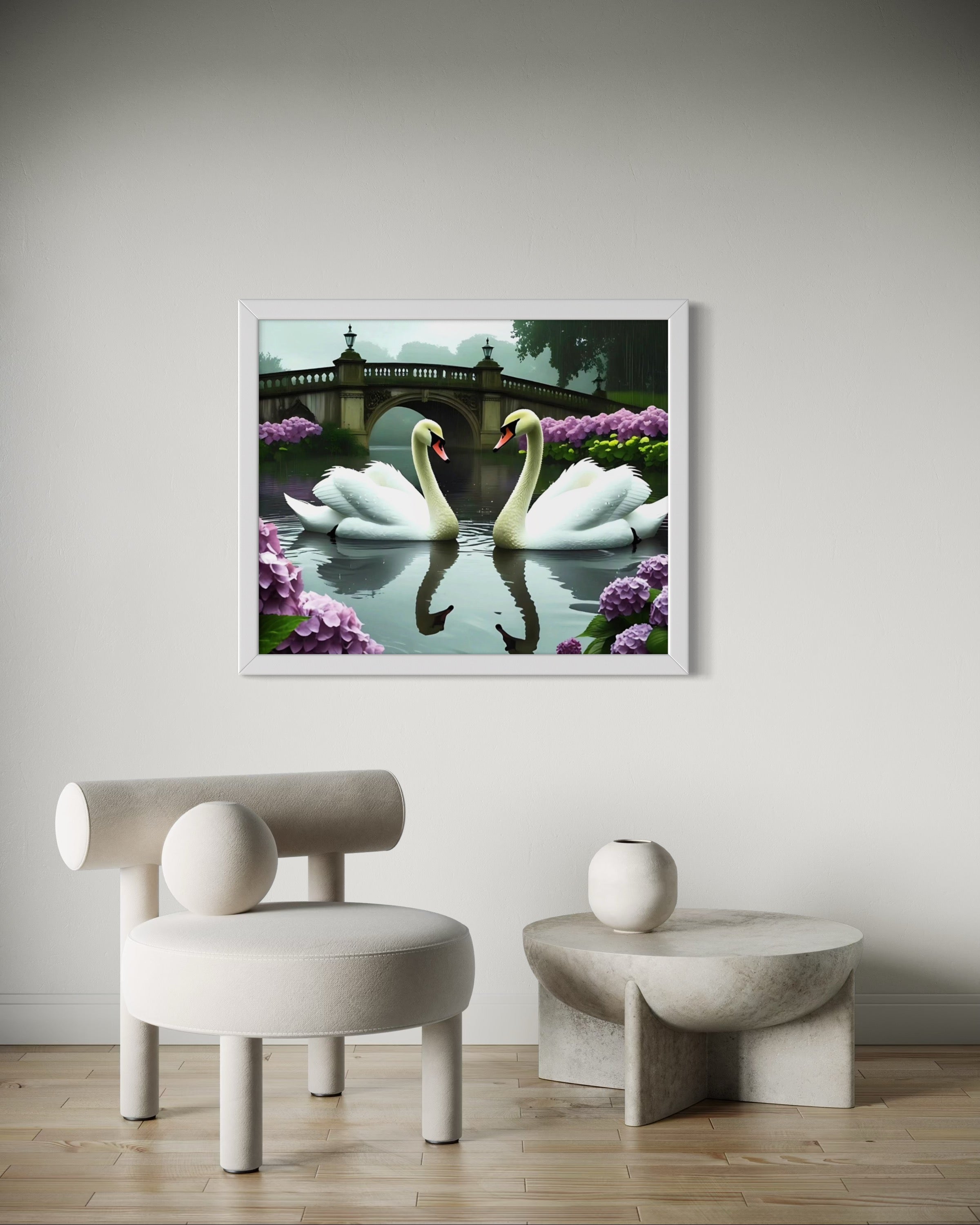 Swans in the Rain Museum Print