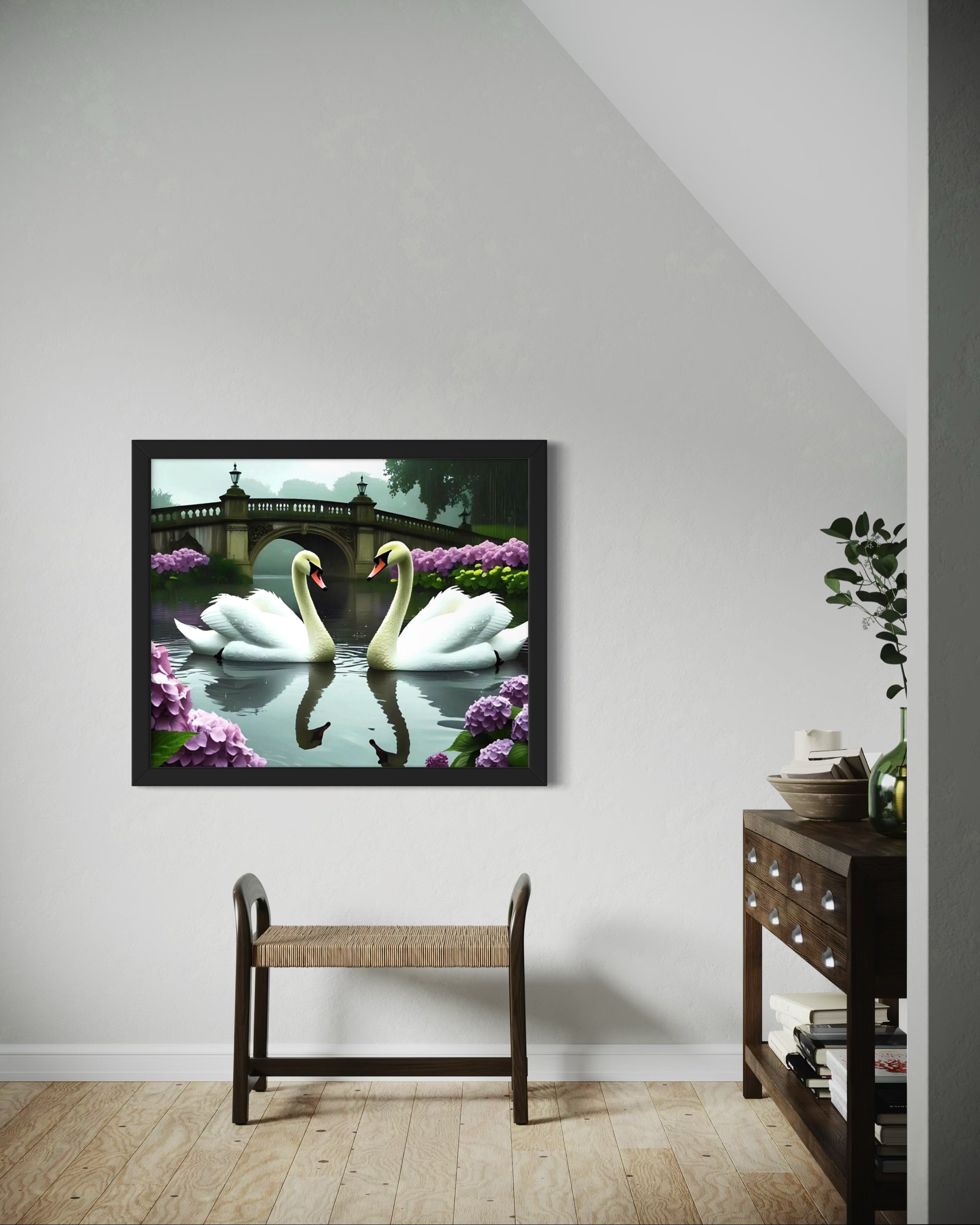 Swans in the Rain Museum Print