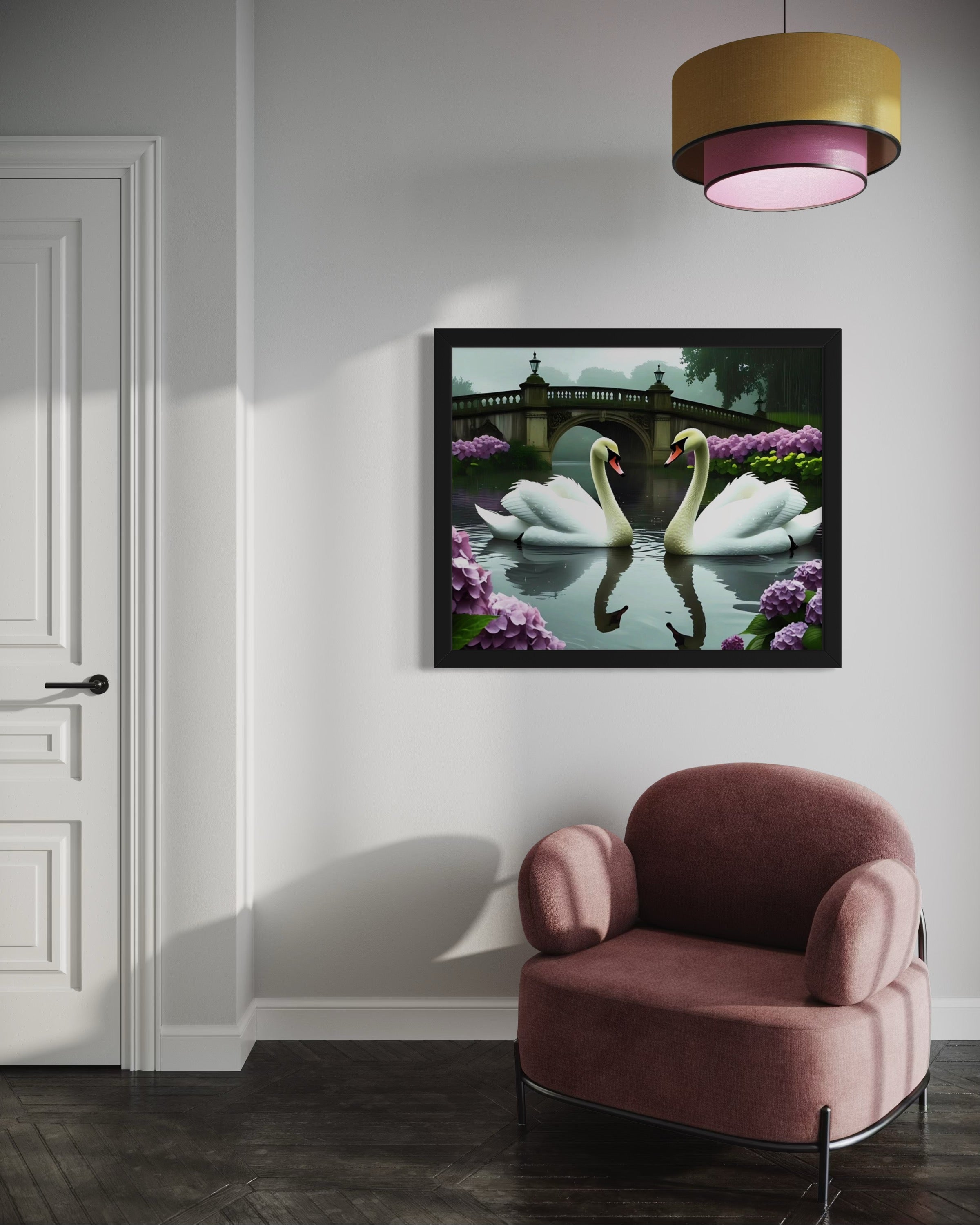 Swans in the Rain Museum Print
