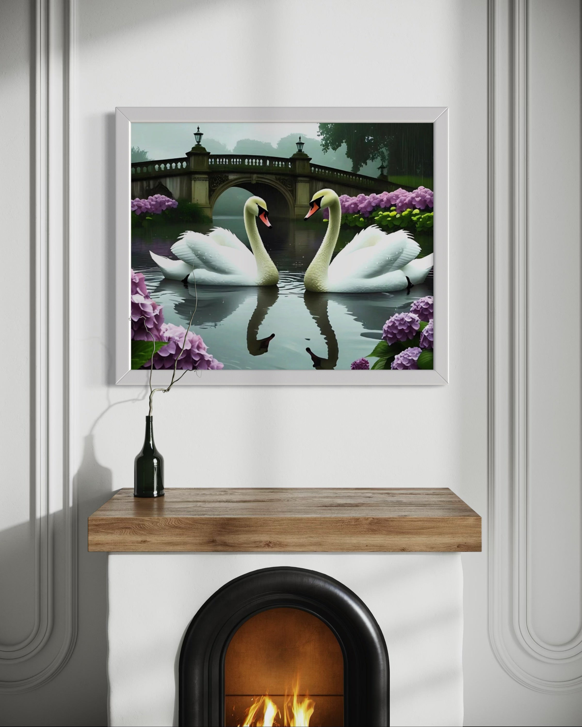 Swans in the Rain Museum Print