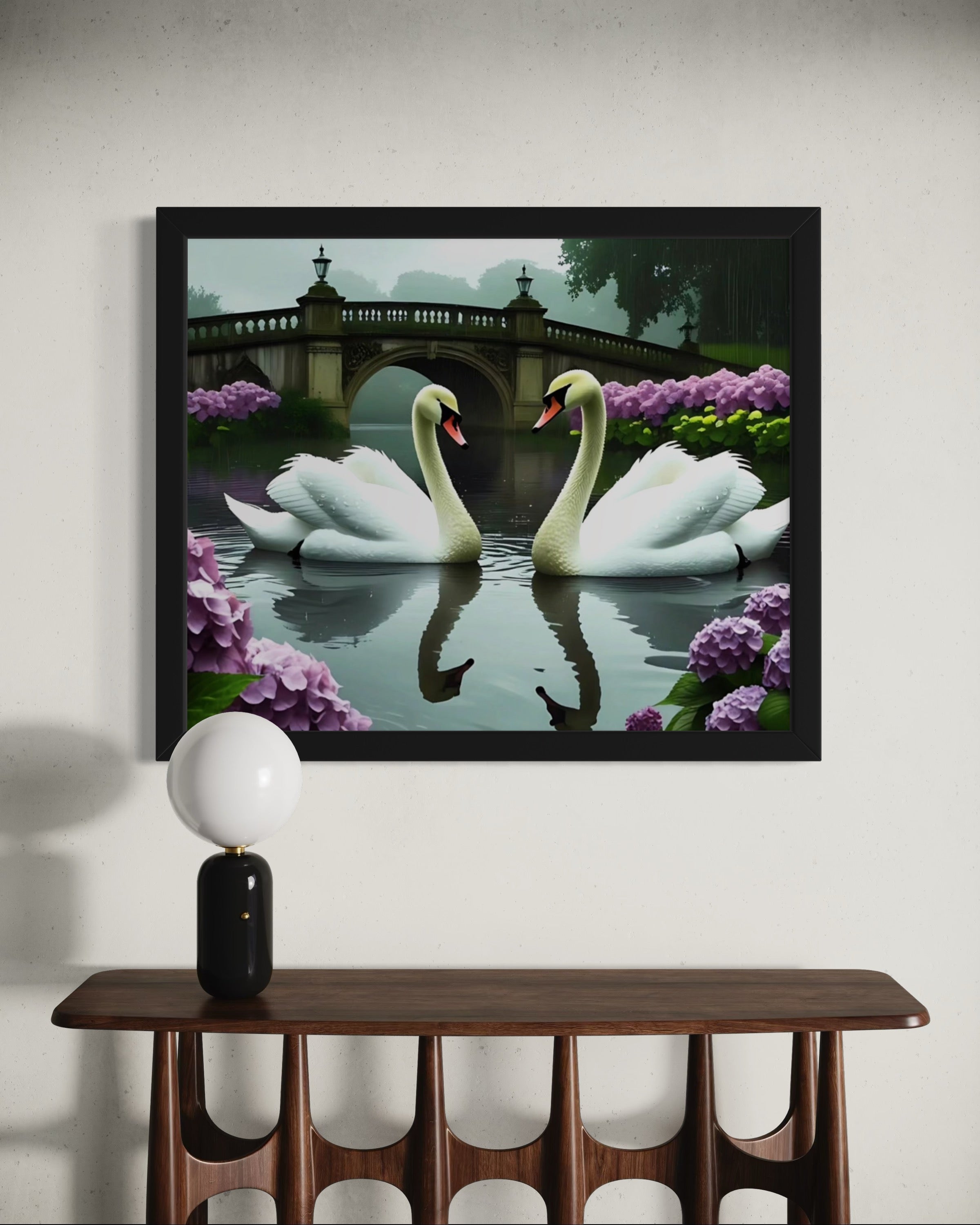 Swans in the Rain Museum Print
