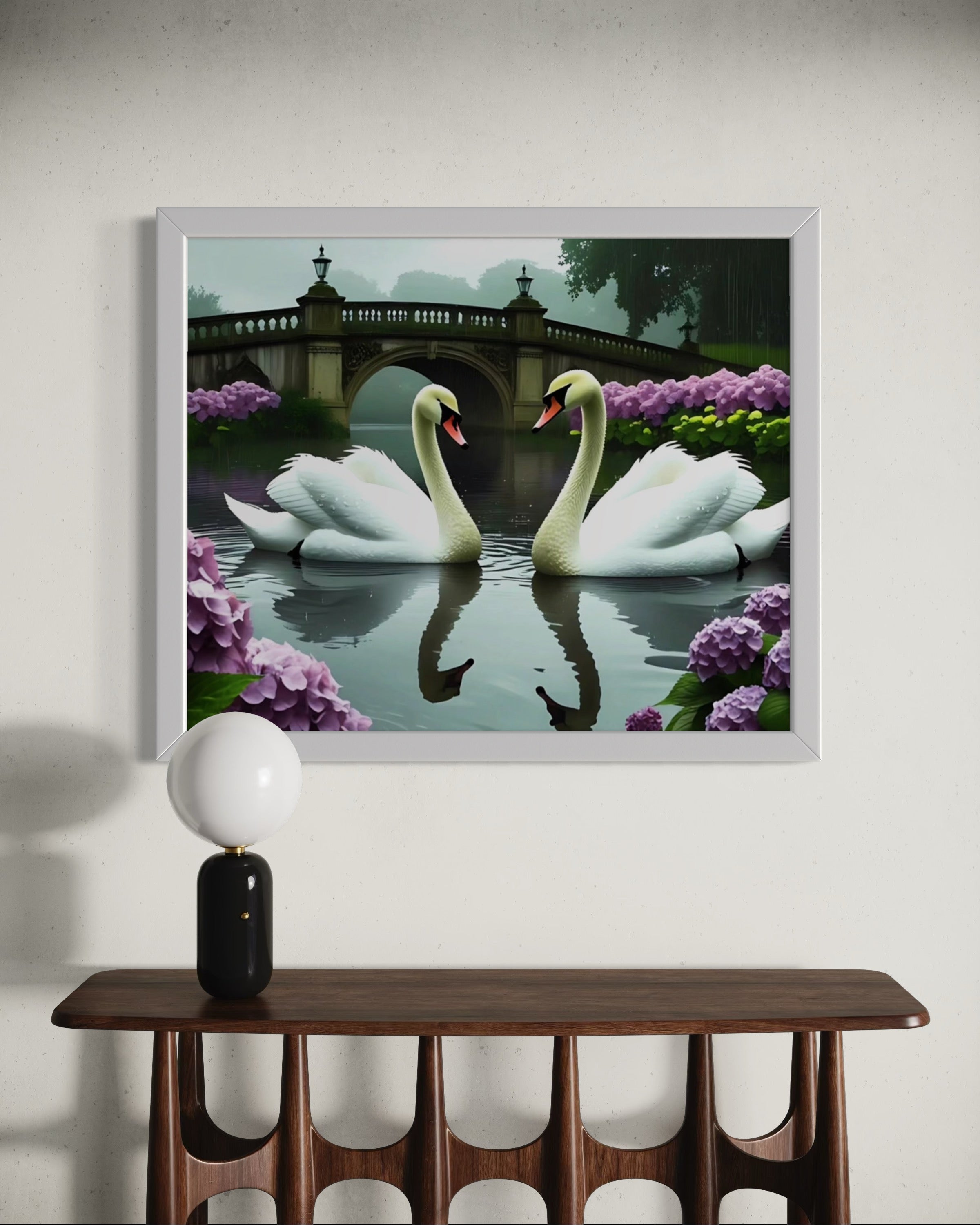 Swans in the Rain Museum Print
