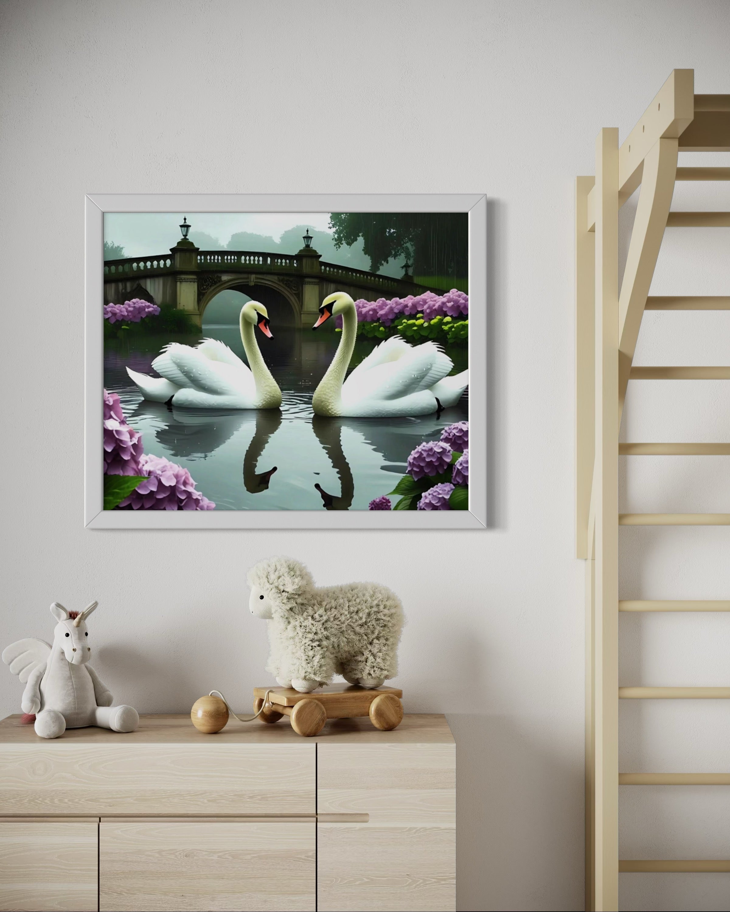 Swans in the Rain Museum Print