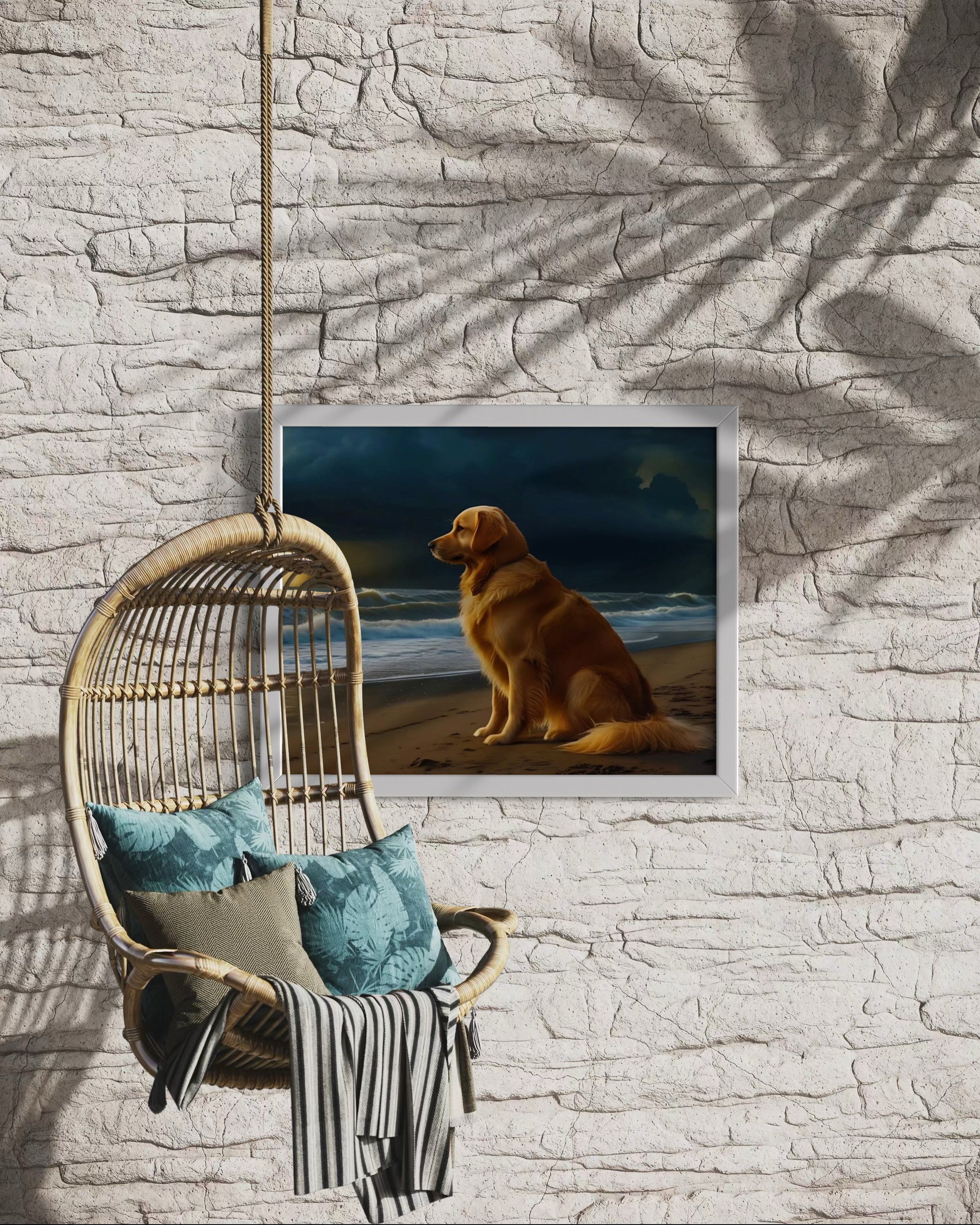 Golden Retriever on the Beach Museum Print