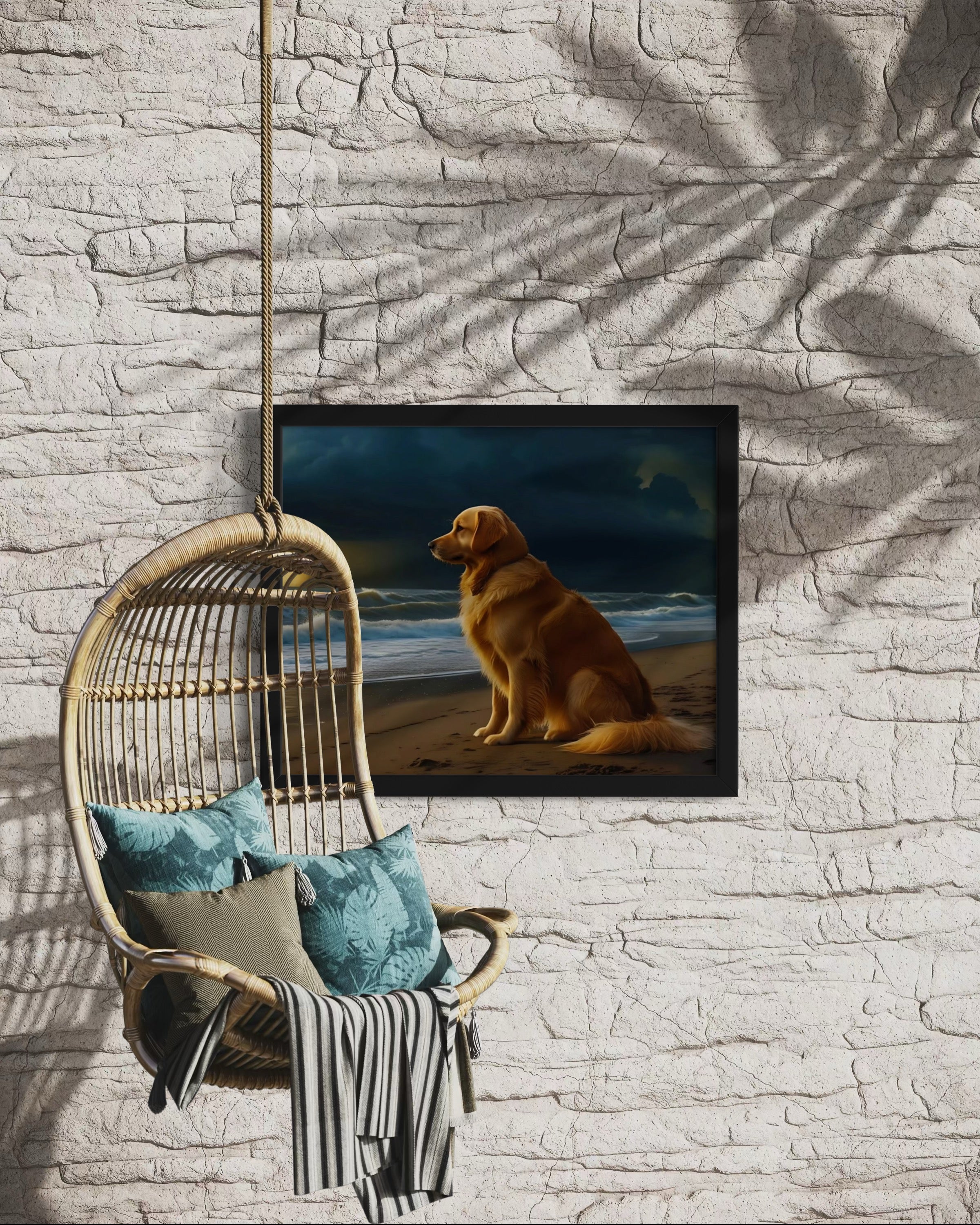 Golden Retriever on the Beach Museum Print