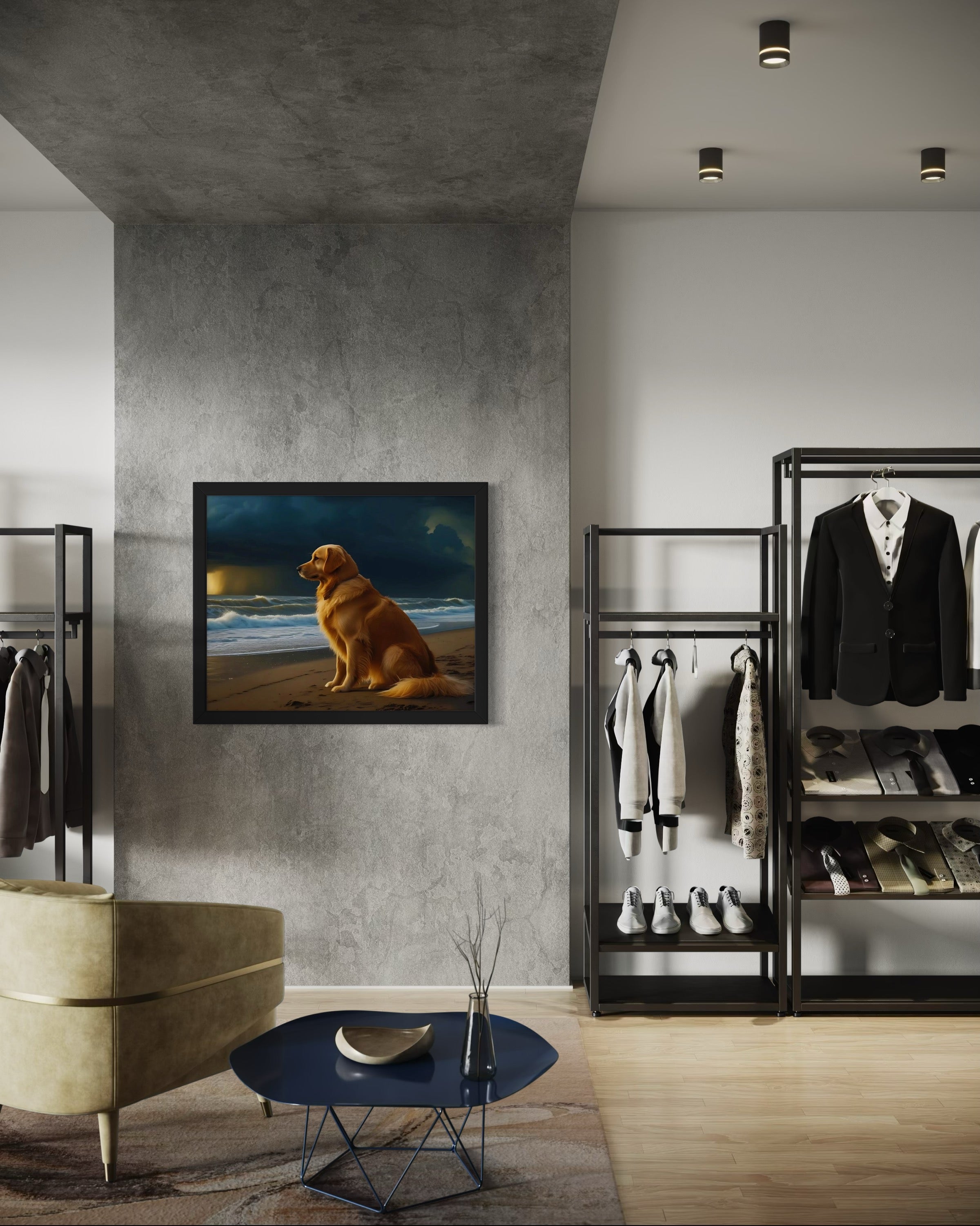 Golden Retriever on the Beach Museum Print