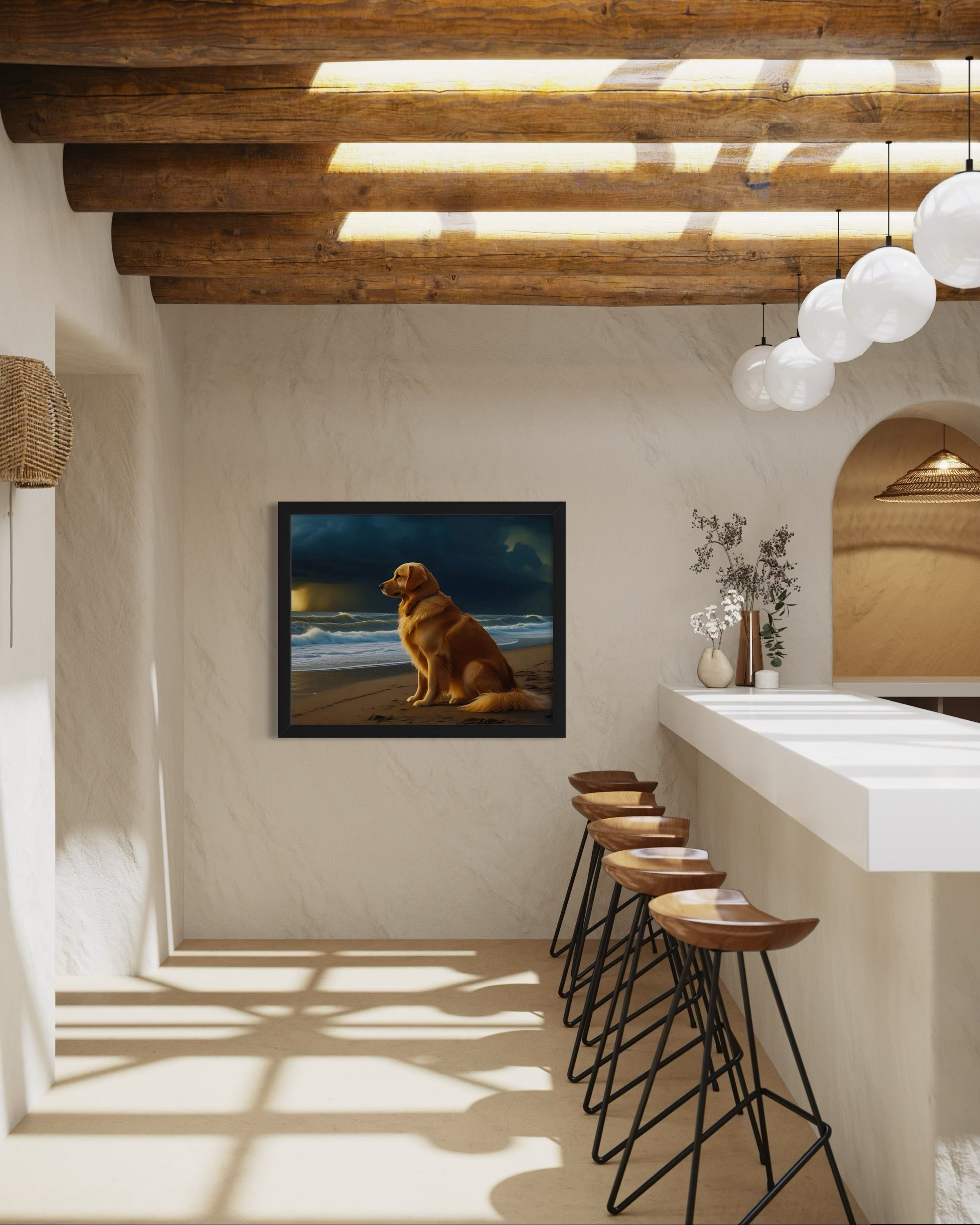 Golden Retriever on the Beach Museum Print