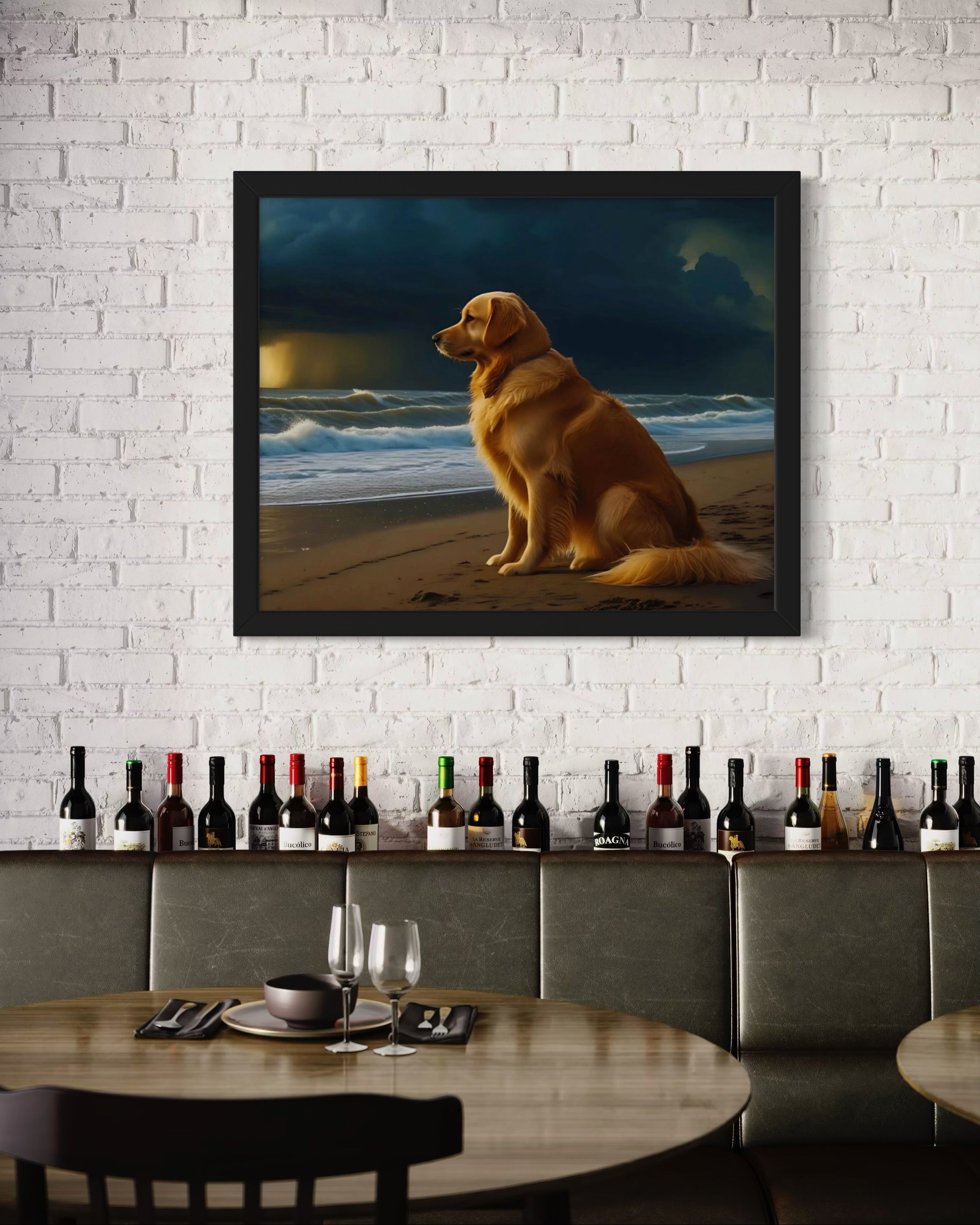 Golden Retriever on the Beach Museum Print
