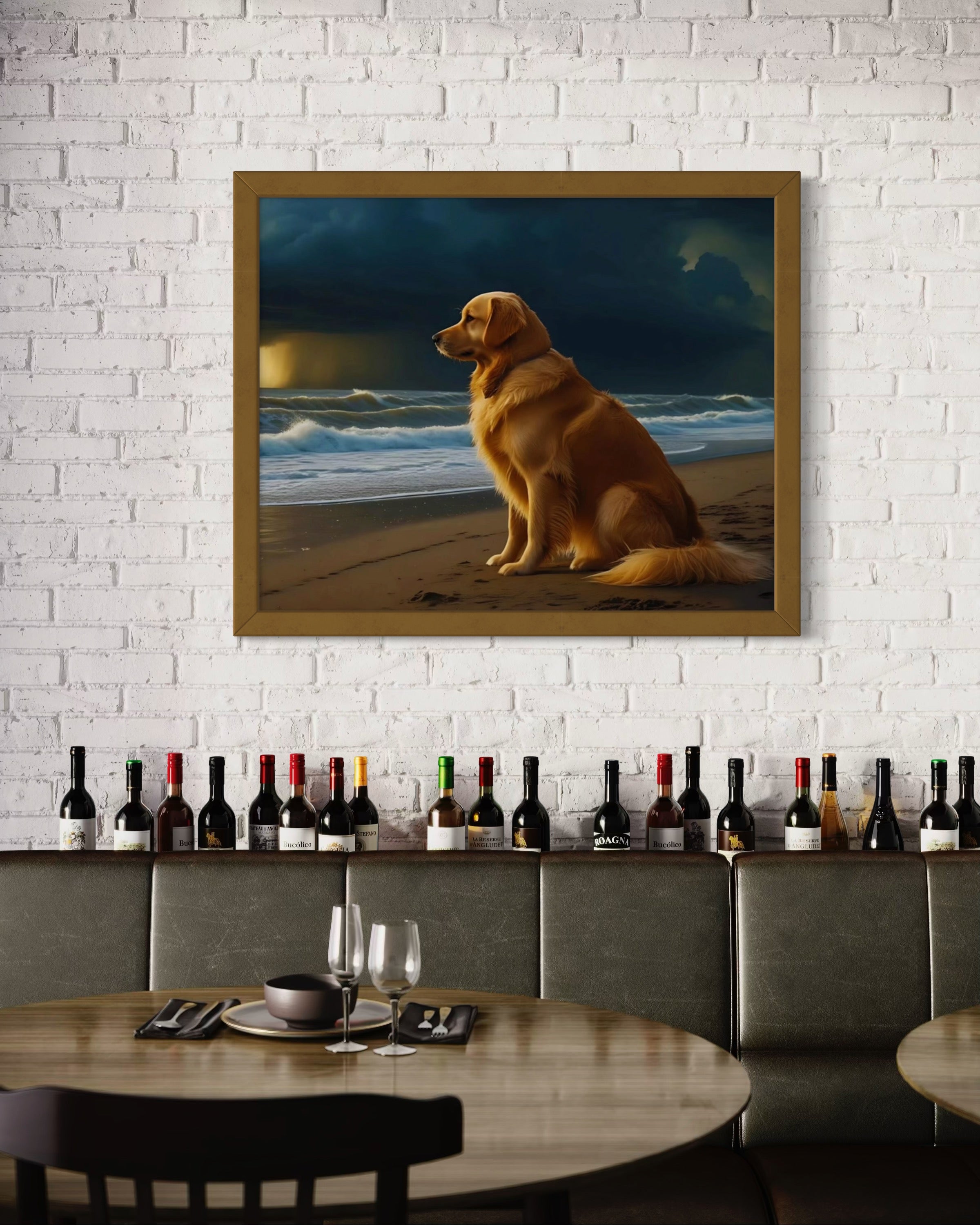 Golden Retriever on the Beach Museum Print