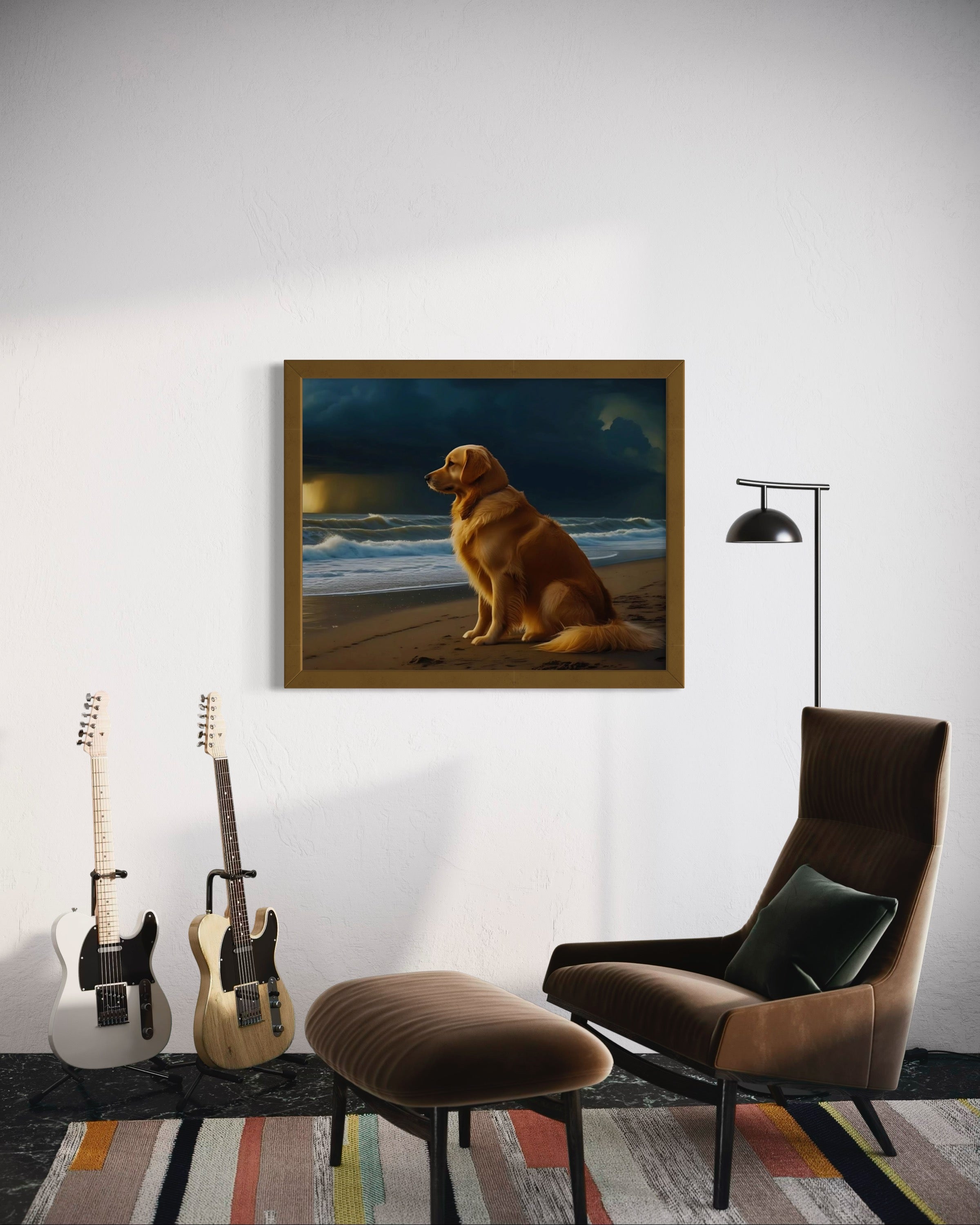 Golden Retriever on the Beach Museum Print