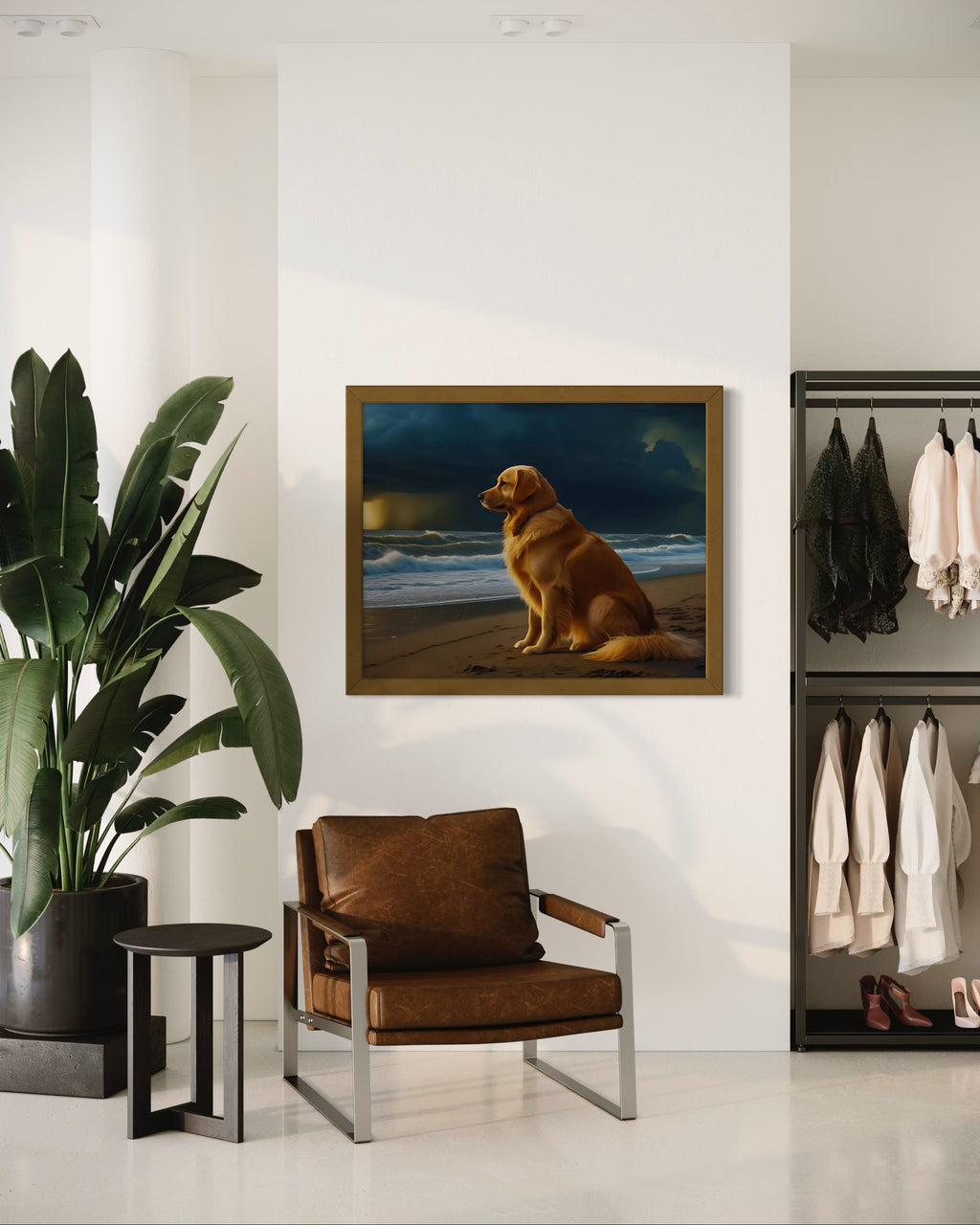 Golden Retriever on the Beach Museum Print