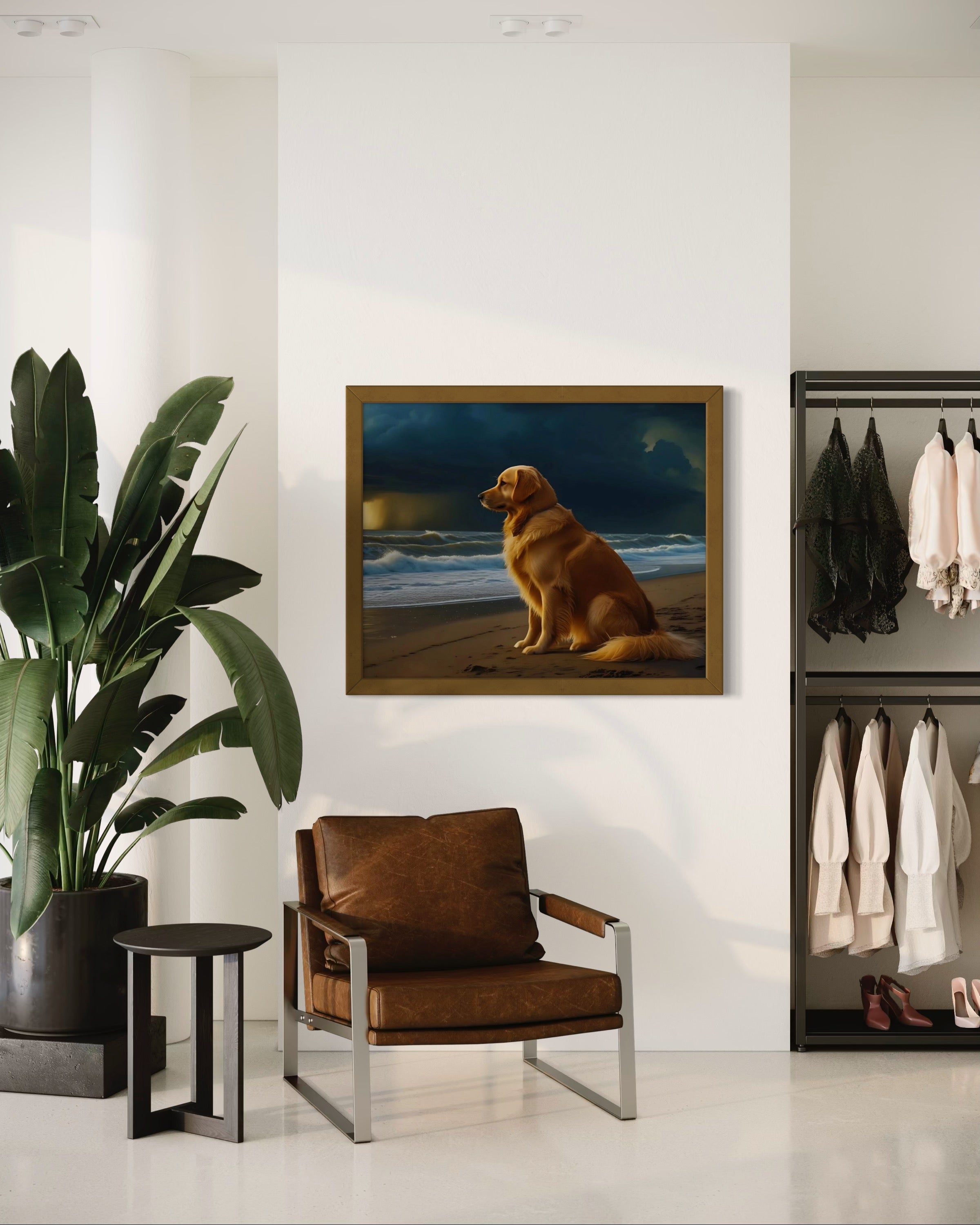 Golden Retriever on the Beach Museum Print