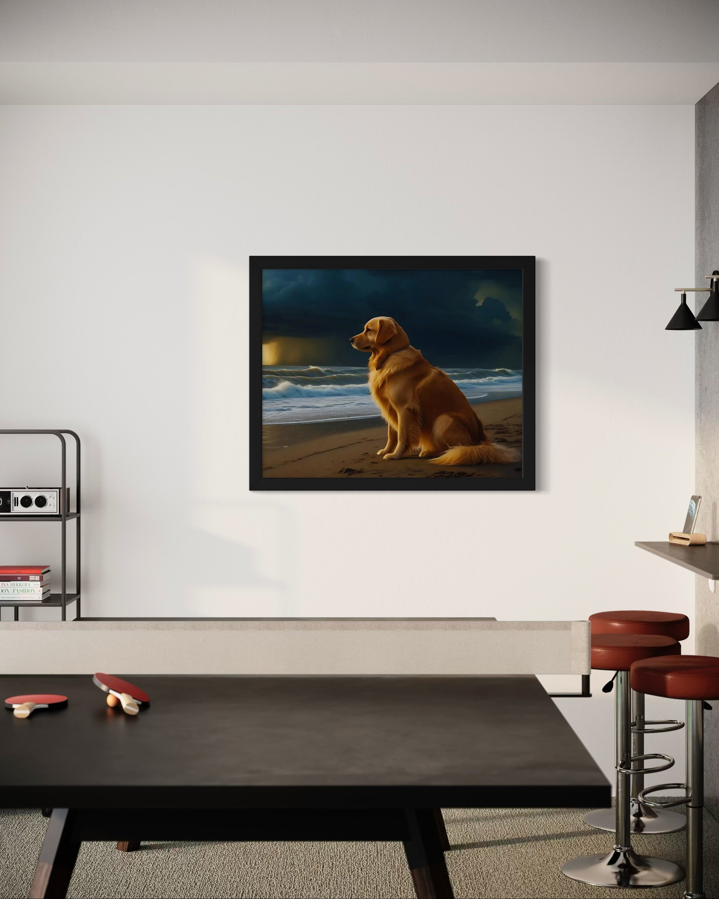 Golden Retriever on the Beach Museum Print