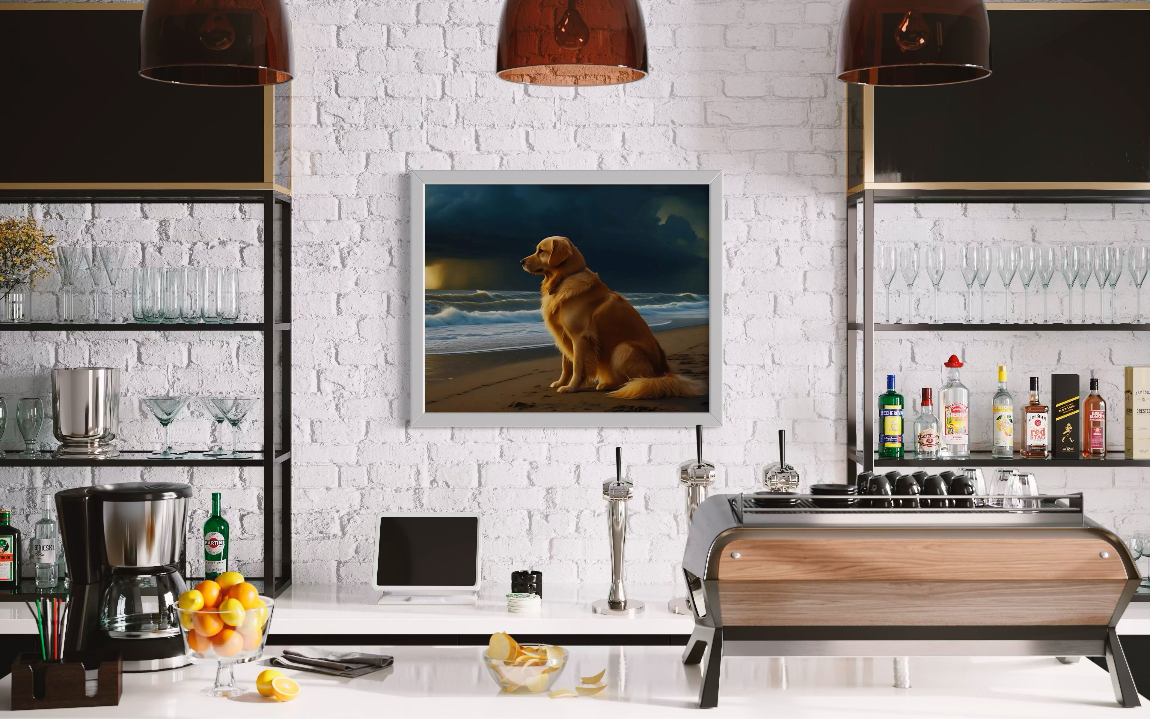 Golden Retriever on the Beach Museum Print