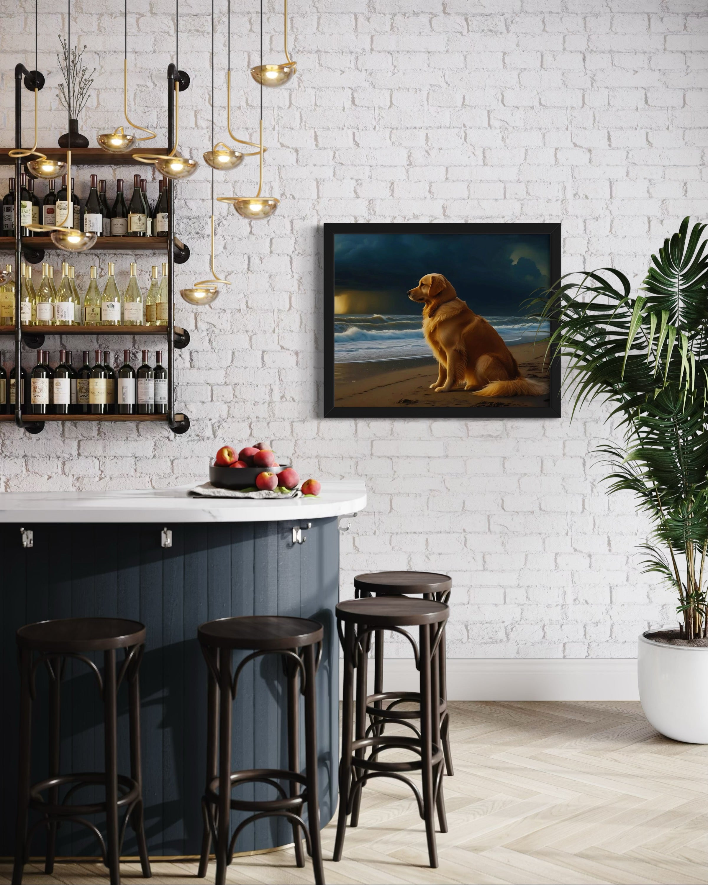 Golden Retriever on the Beach Museum Print