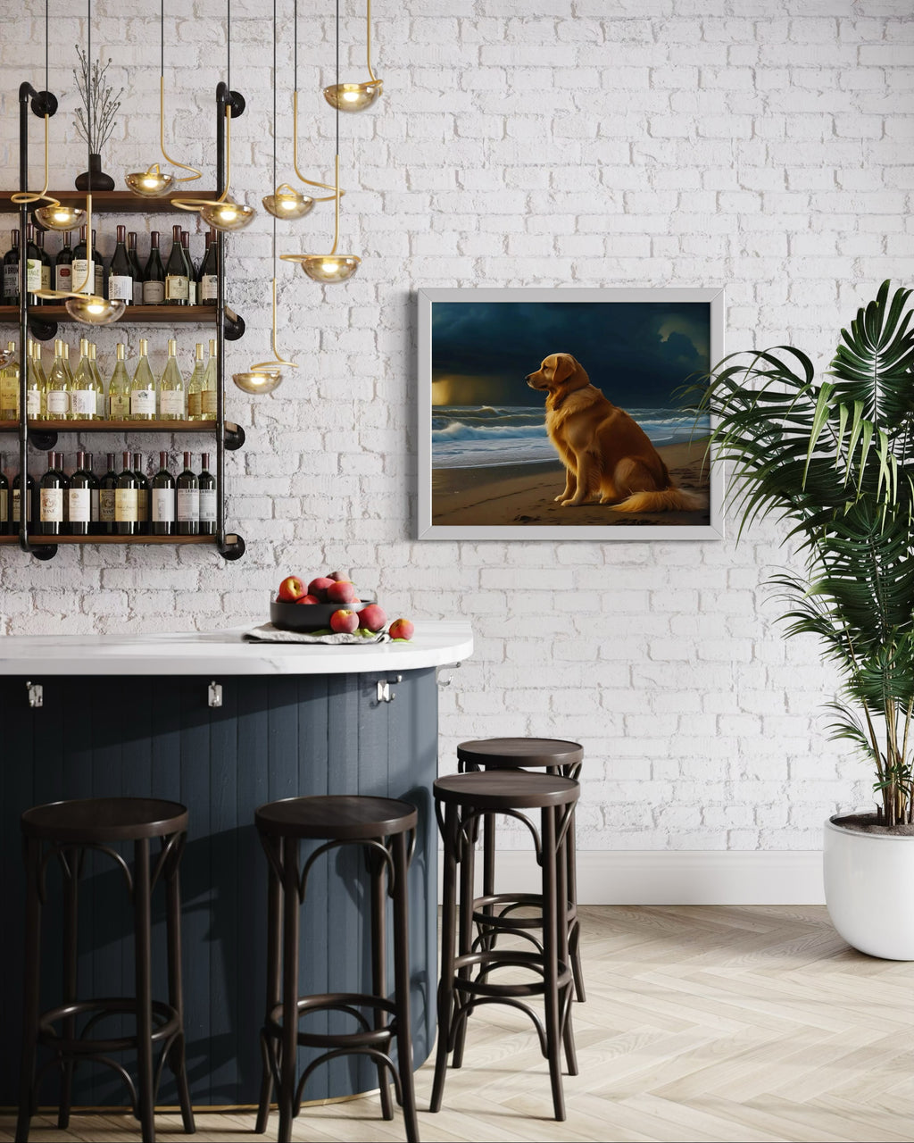 Golden Retriever on the Beach Museum Print