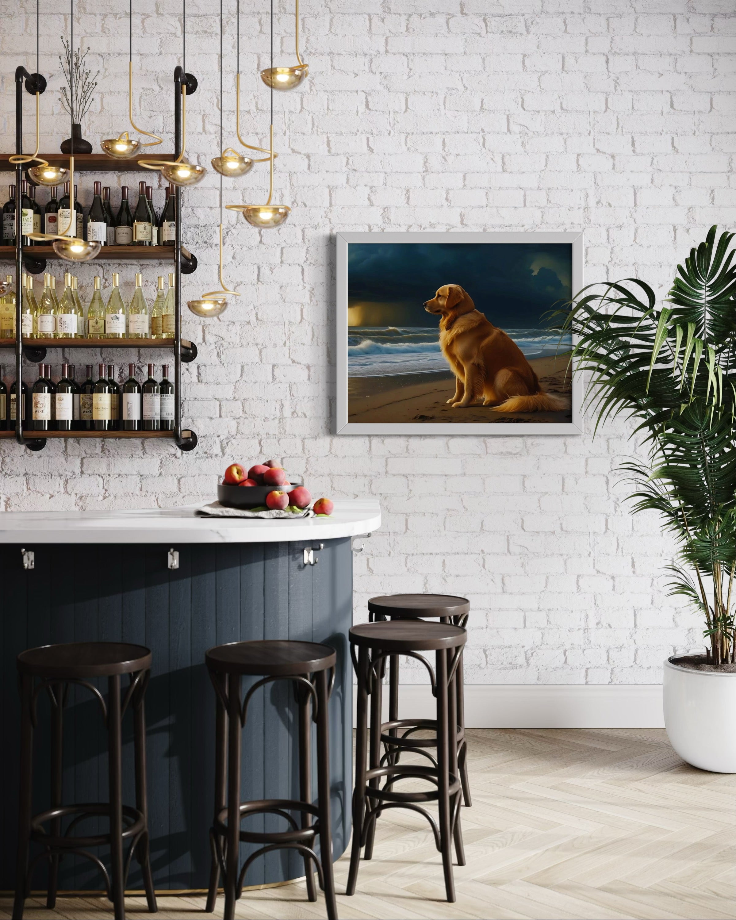Golden Retriever on the Beach Museum Print
