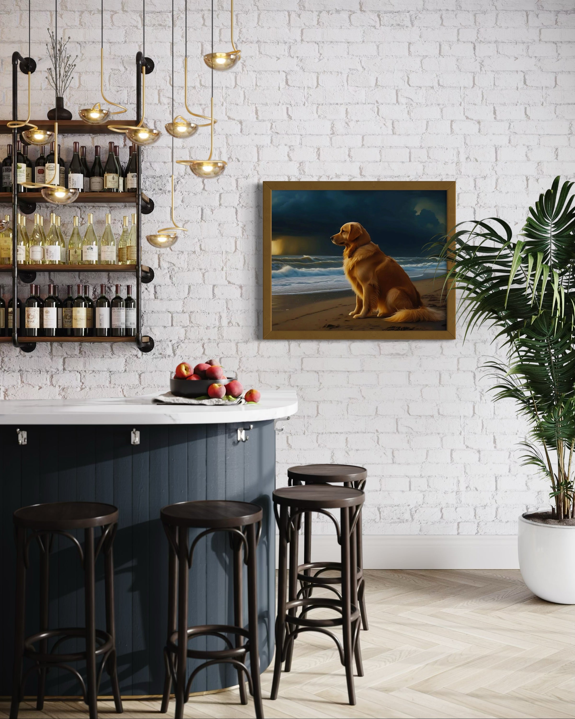 Golden Retriever on the Beach Museum Print