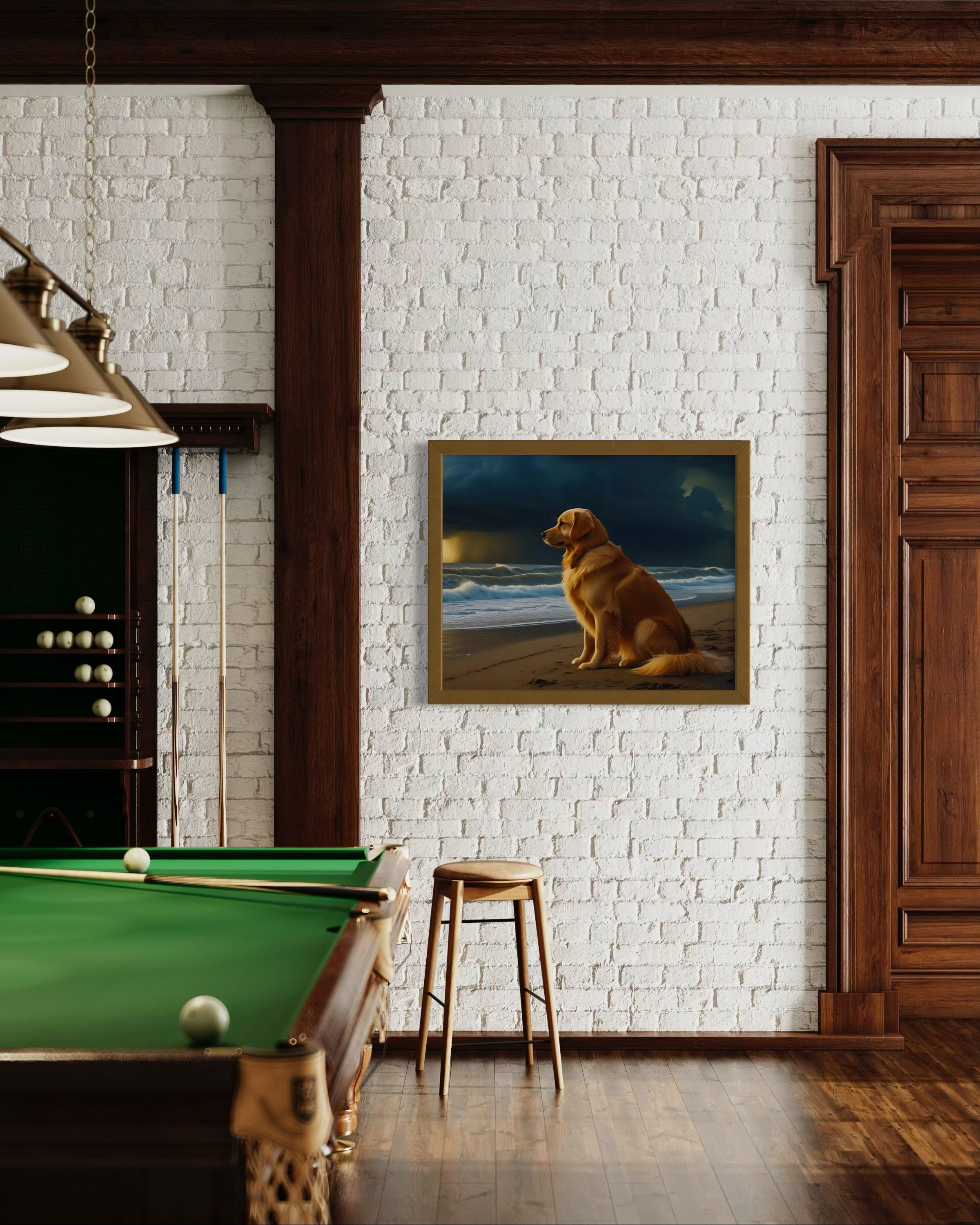 Golden Retriever on the Beach Museum Print