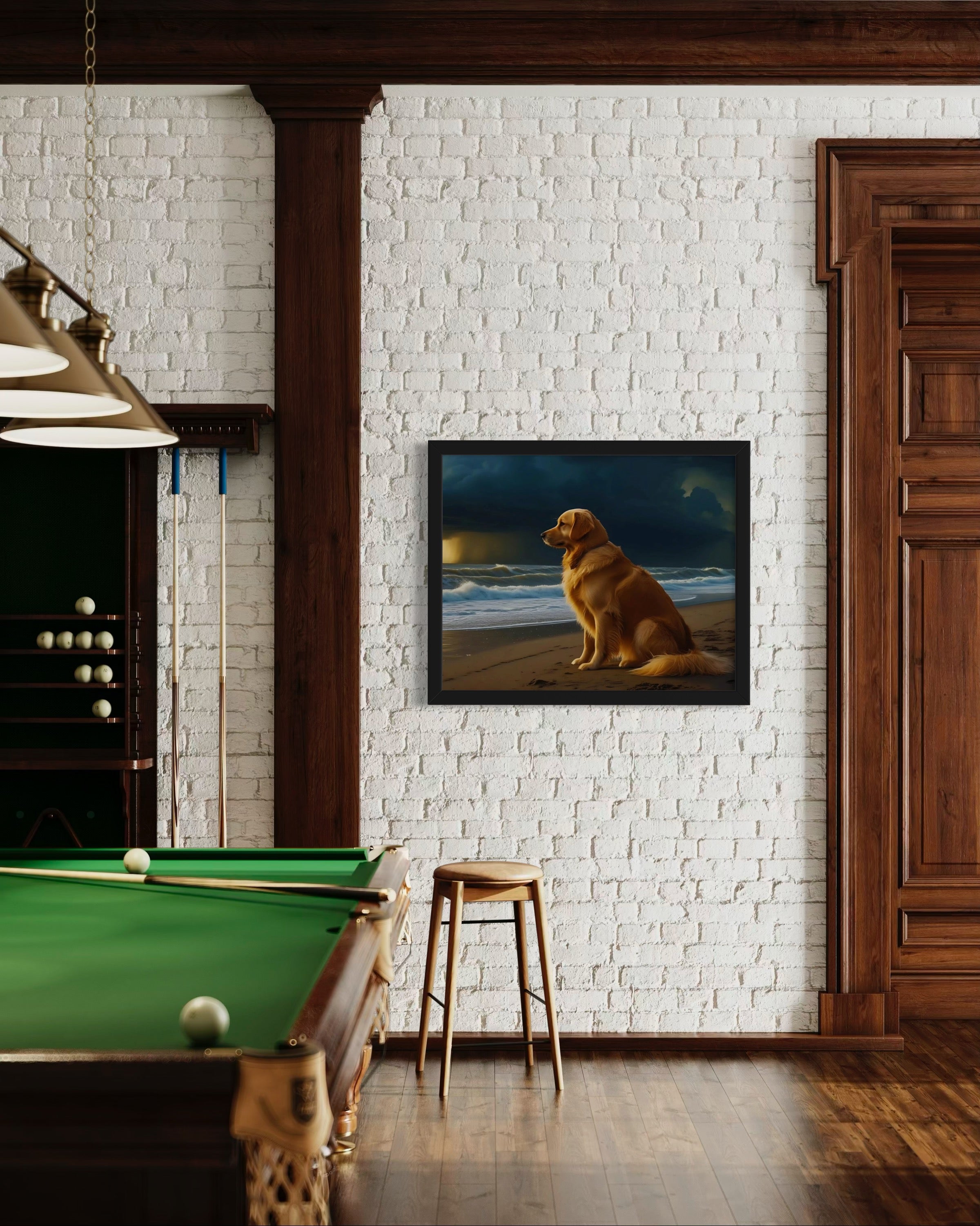 Golden Retriever on the Beach Museum Print