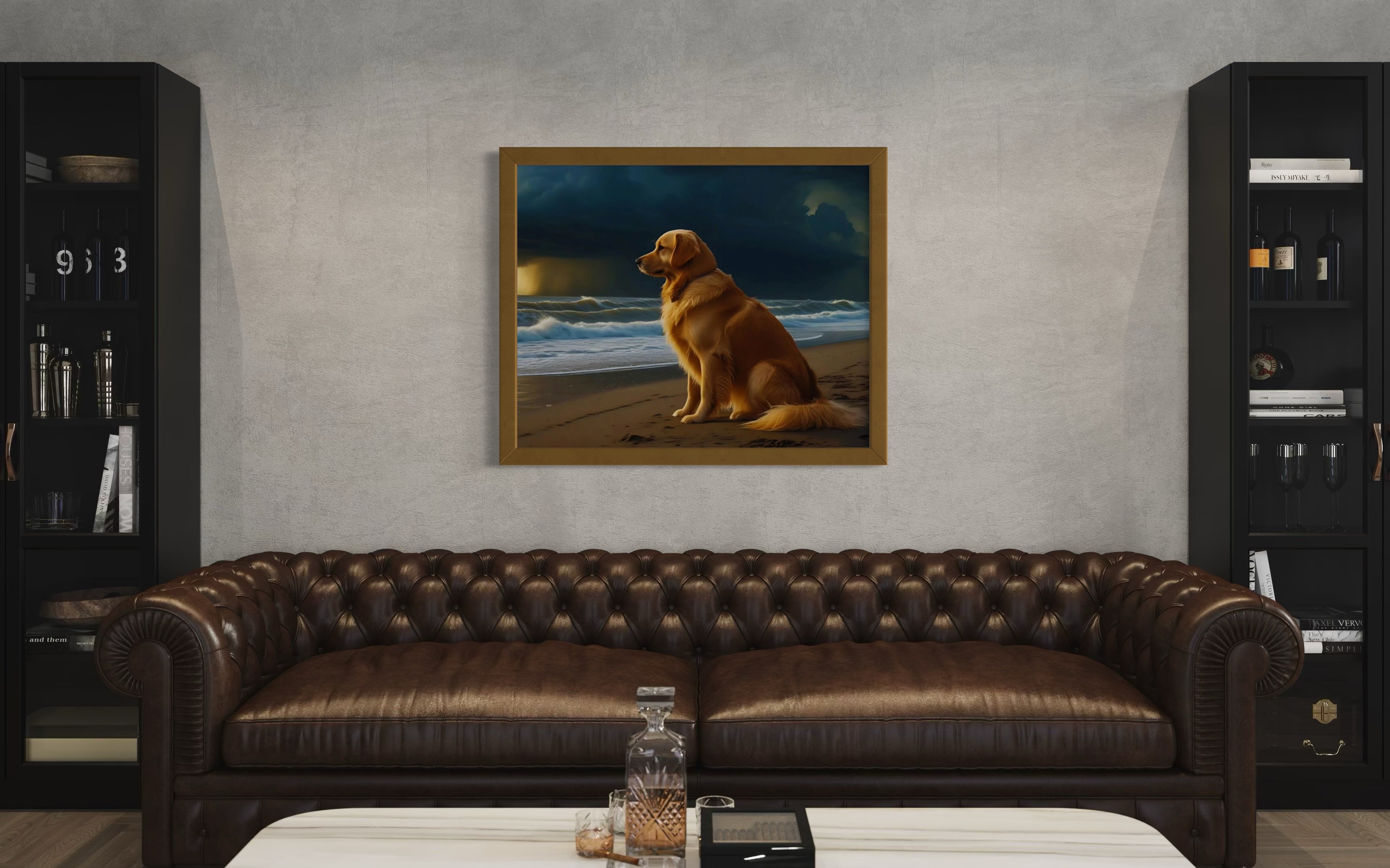 Golden Retriever on the Beach Museum Print