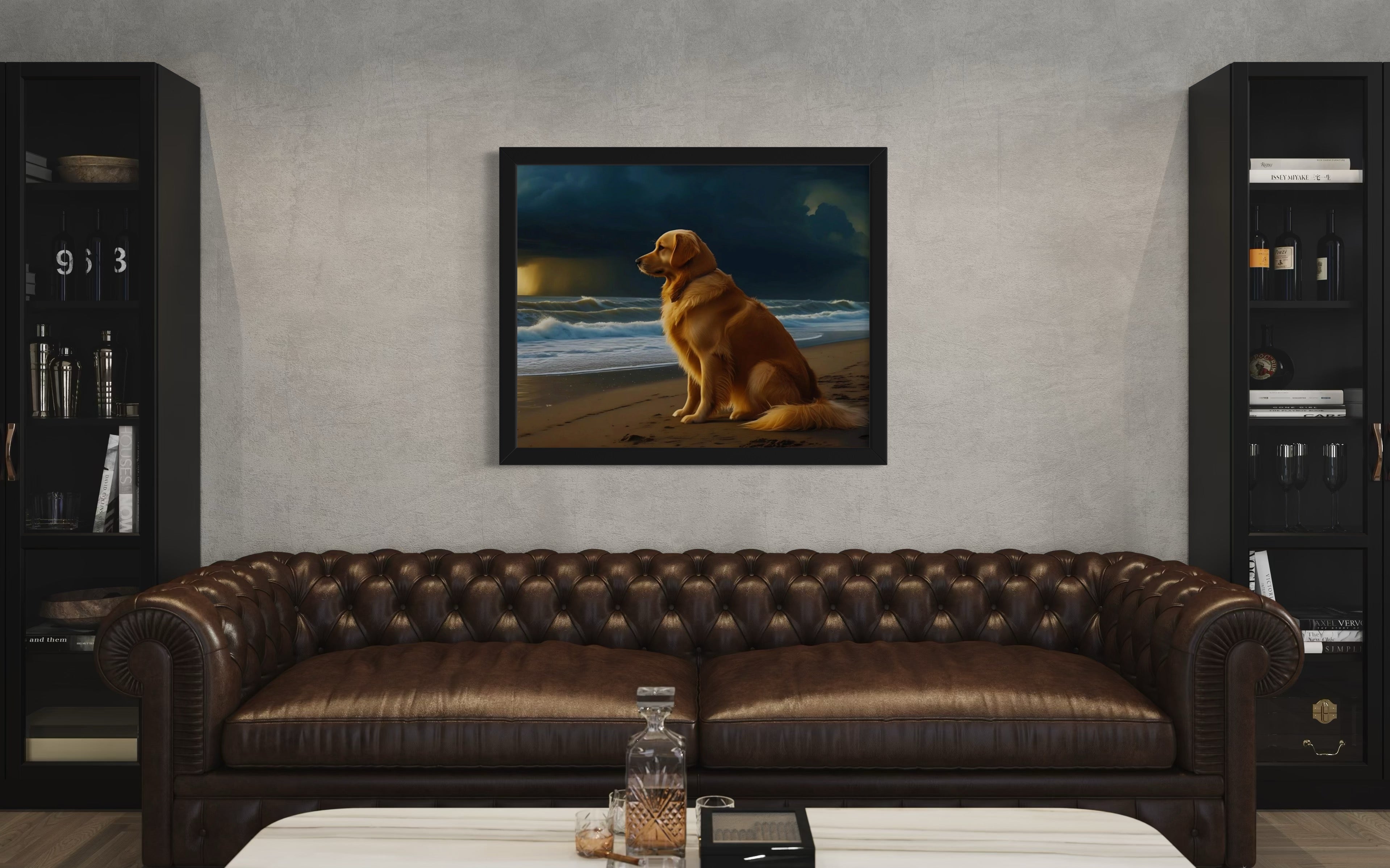 Golden Retriever on the Beach Museum Print