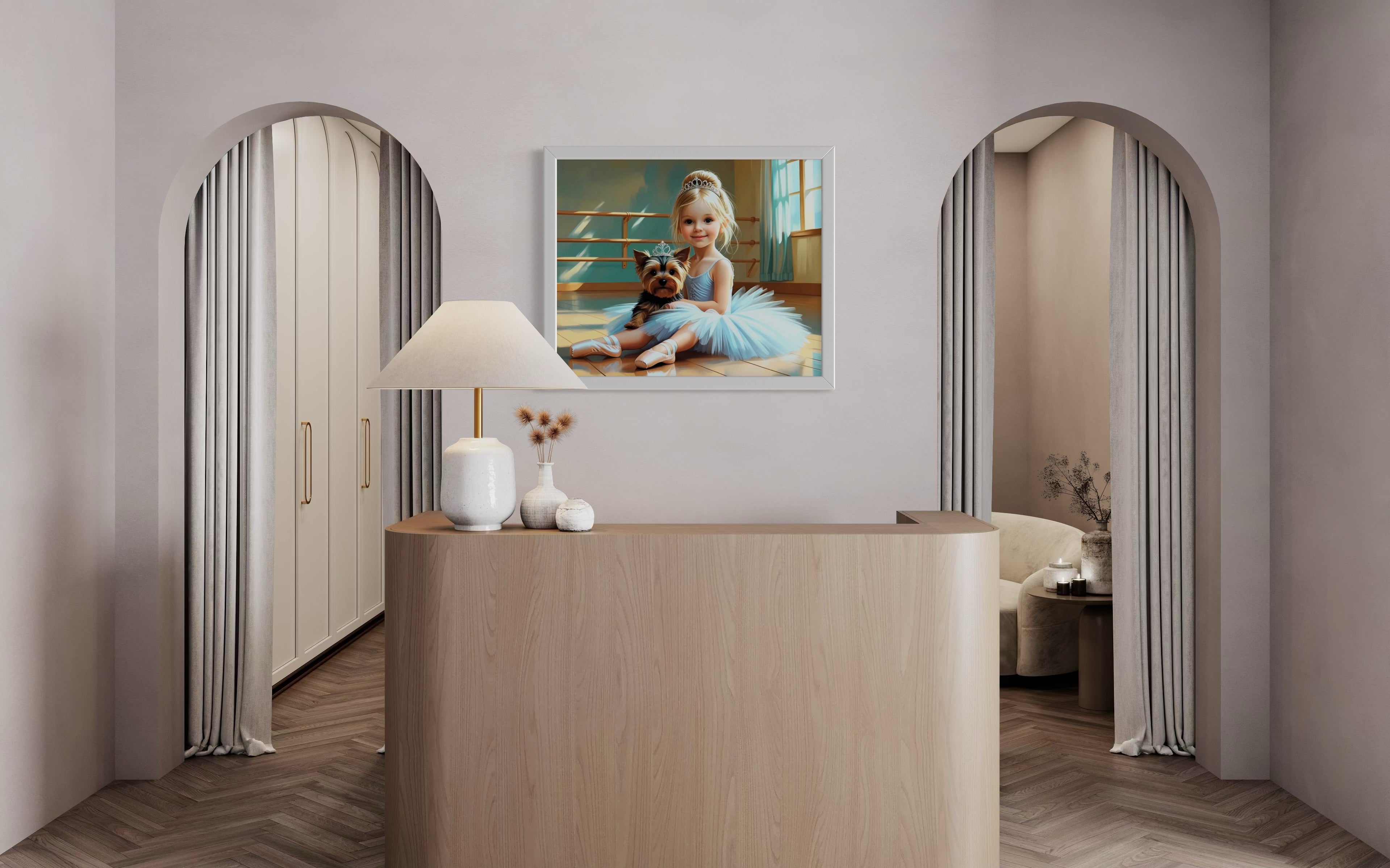 Baby Ballerina and Yorkie Pup Museum Print