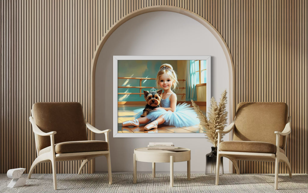 Baby Ballerina and Yorkie Pup Museum Print
