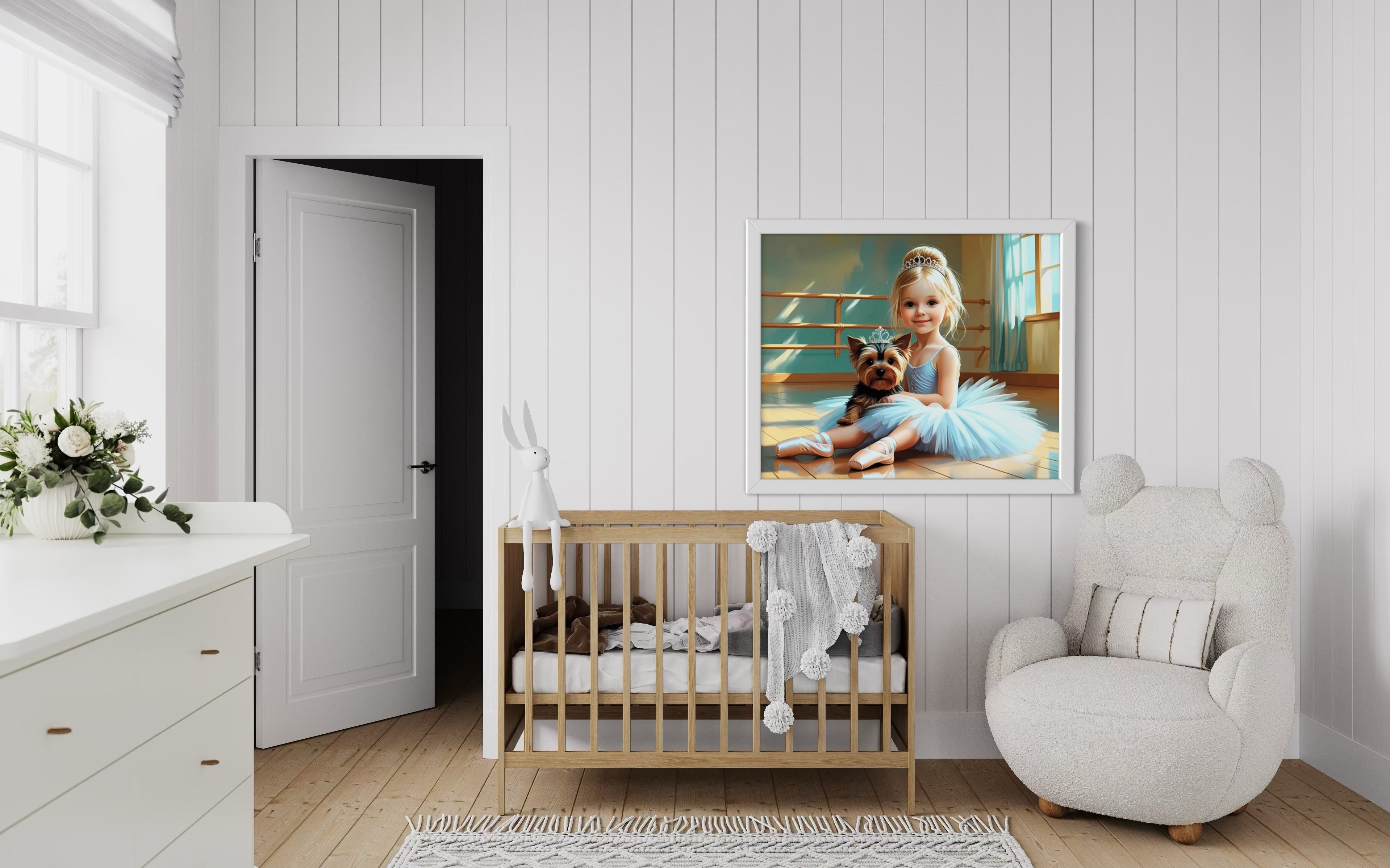 Baby Ballerina and Yorkie Pup Museum Print