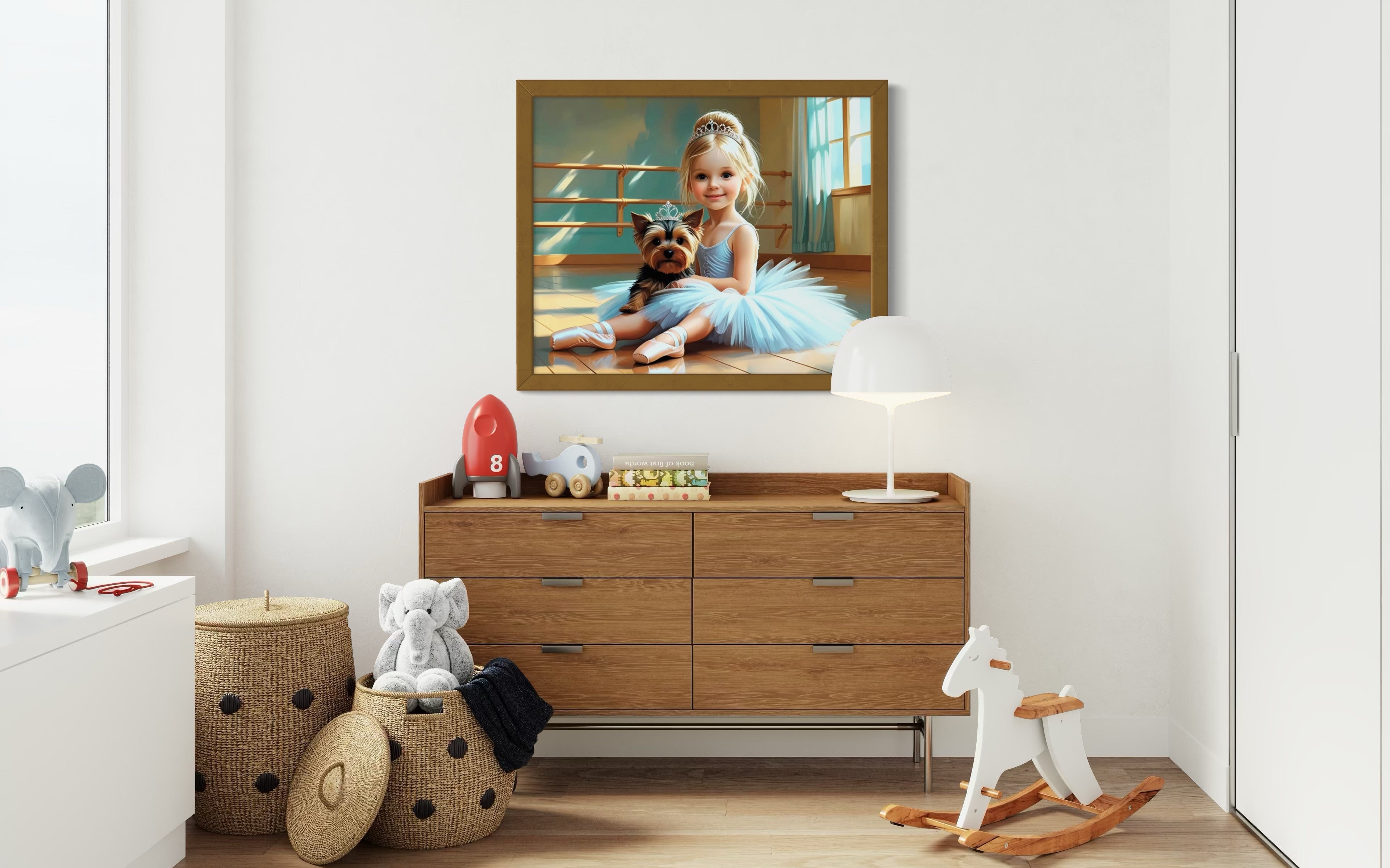 Baby Ballerina and Yorkie Pup Museum Print