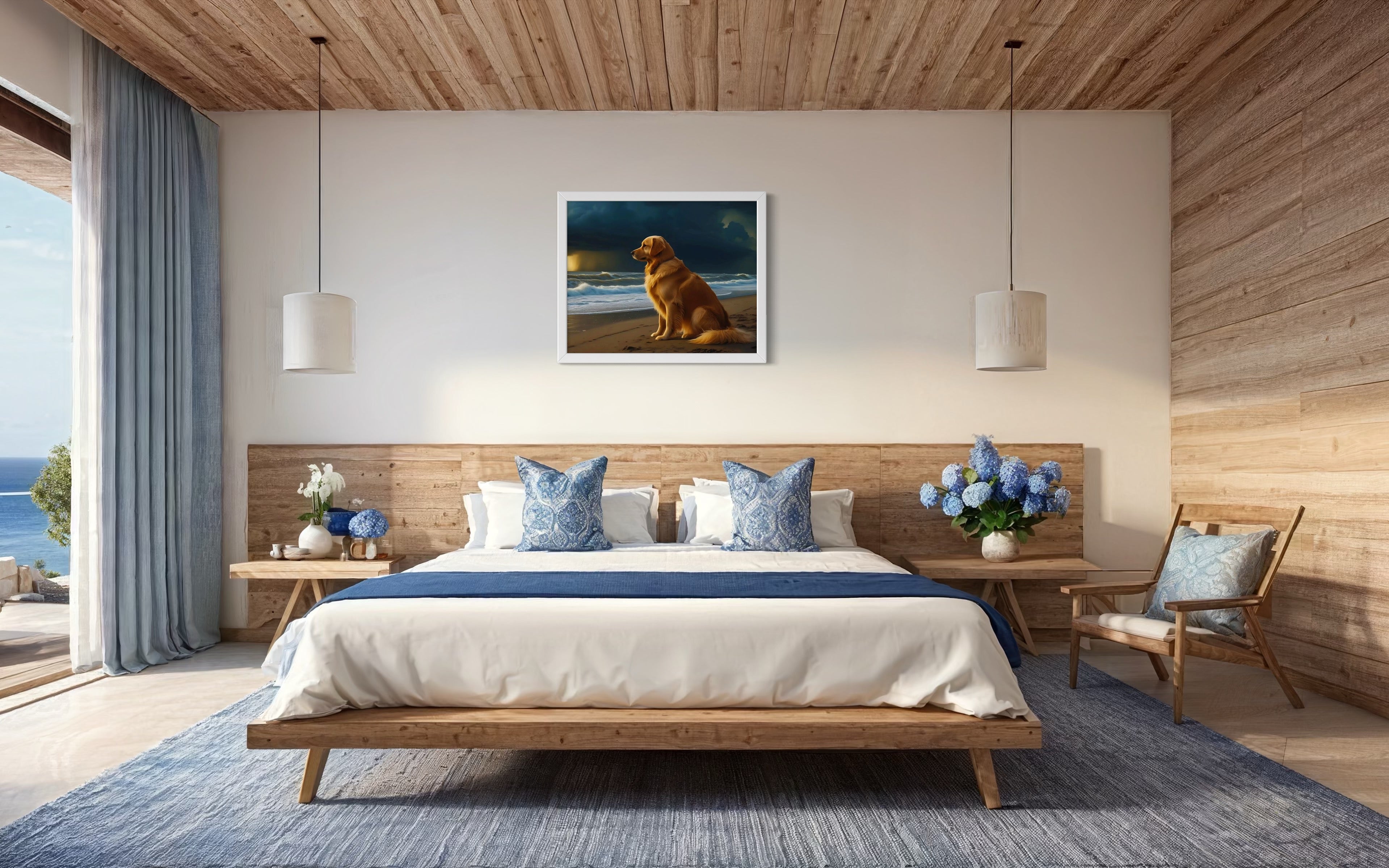 Golden Retriever on the Beach Museum Print