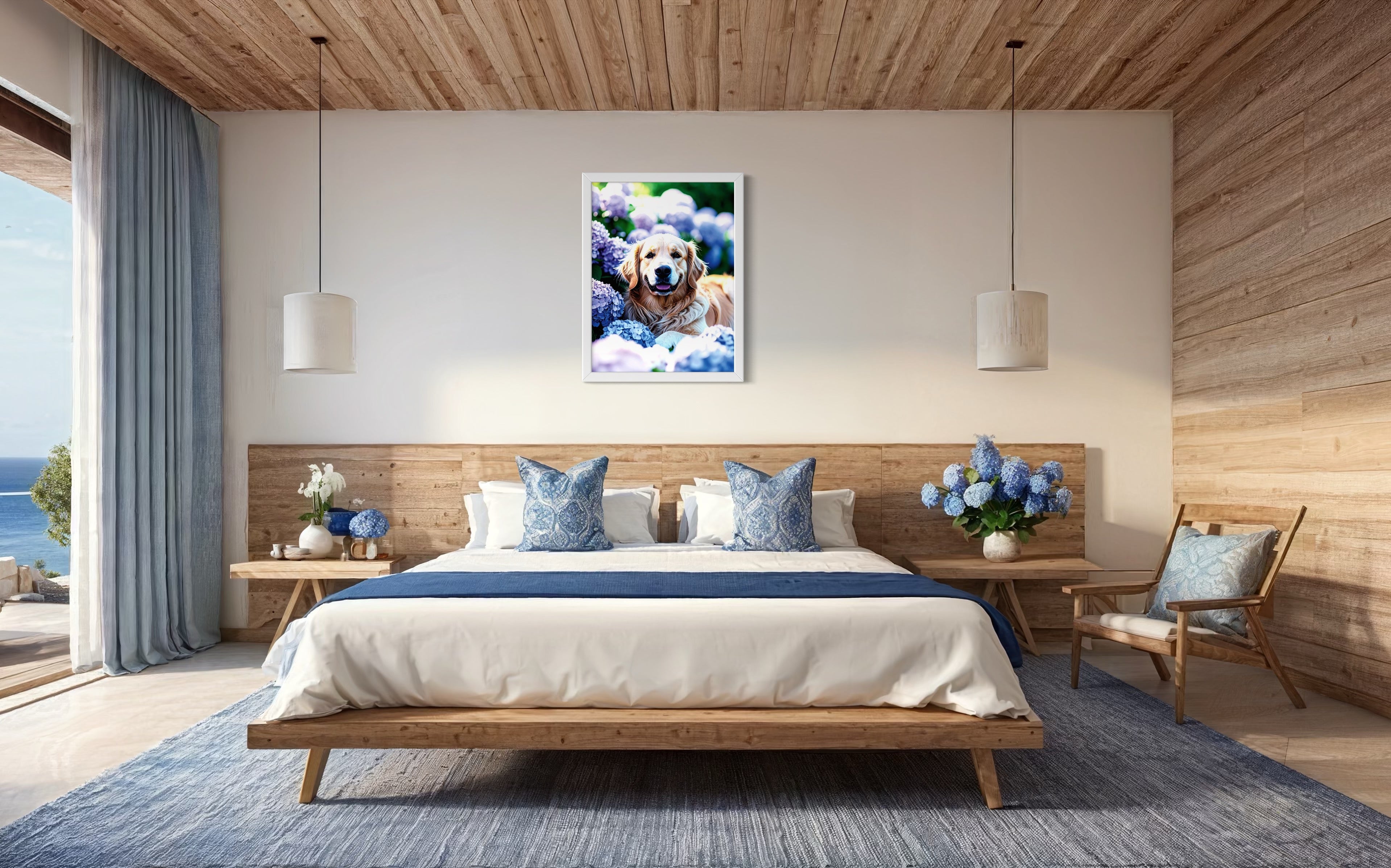 Golden Retriever in Hydrangeas Museum Print