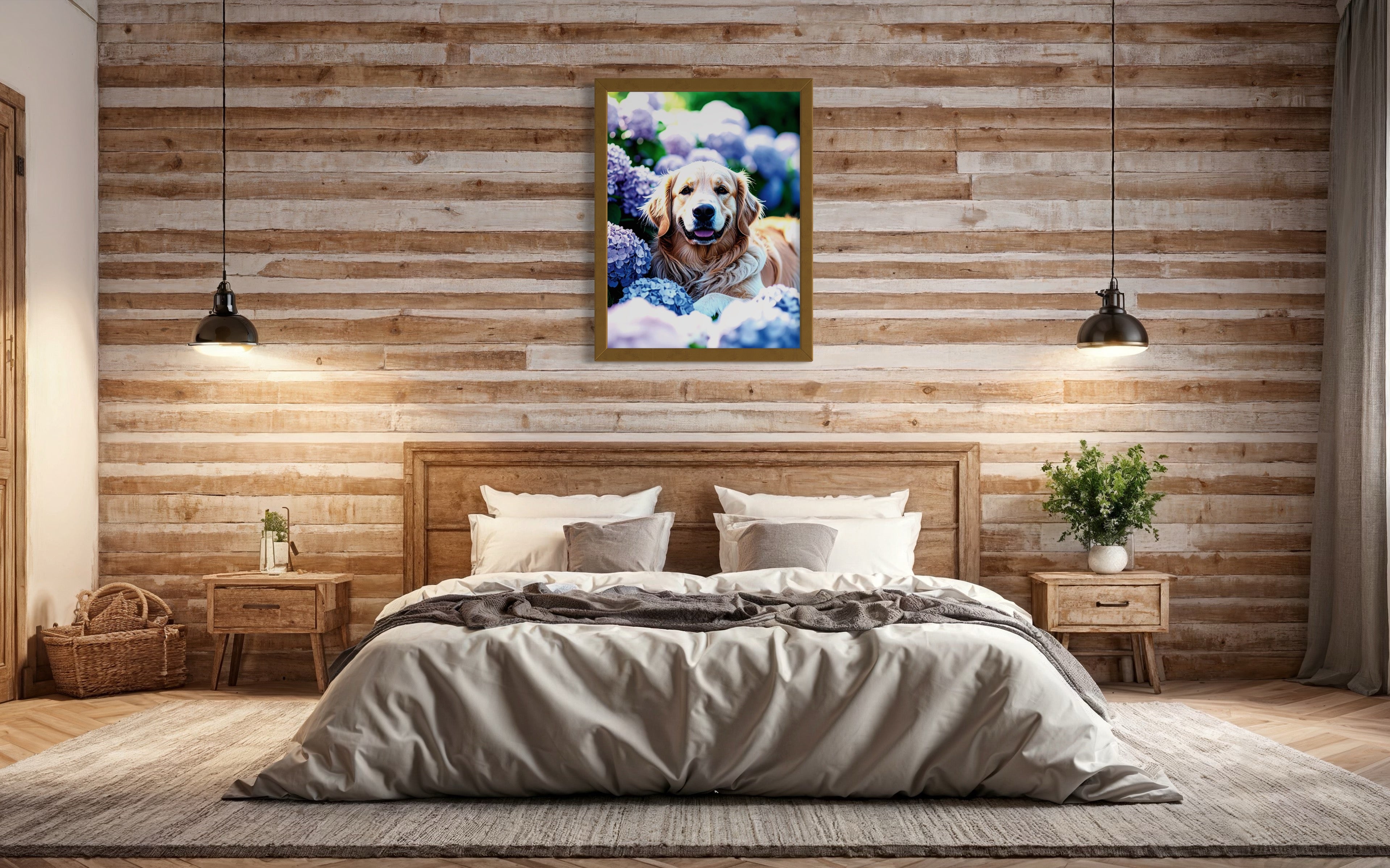 Golden Retriever in Hydrangeas Museum Print