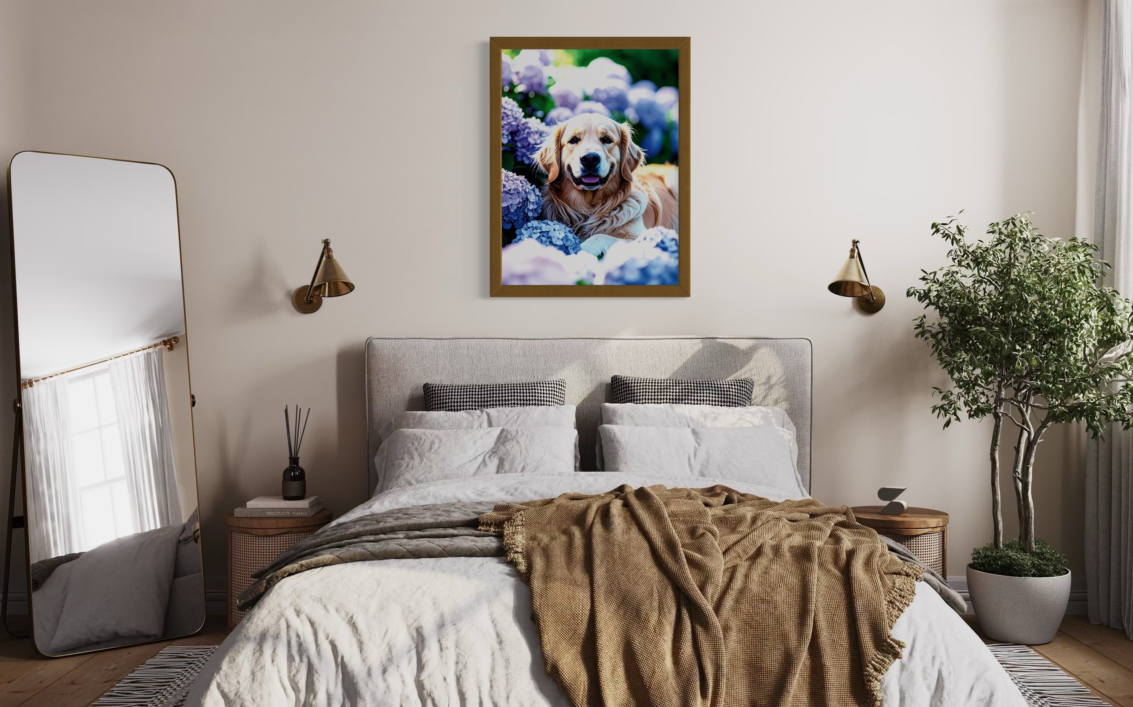 Golden Retriever in Hydrangeas Museum Print
