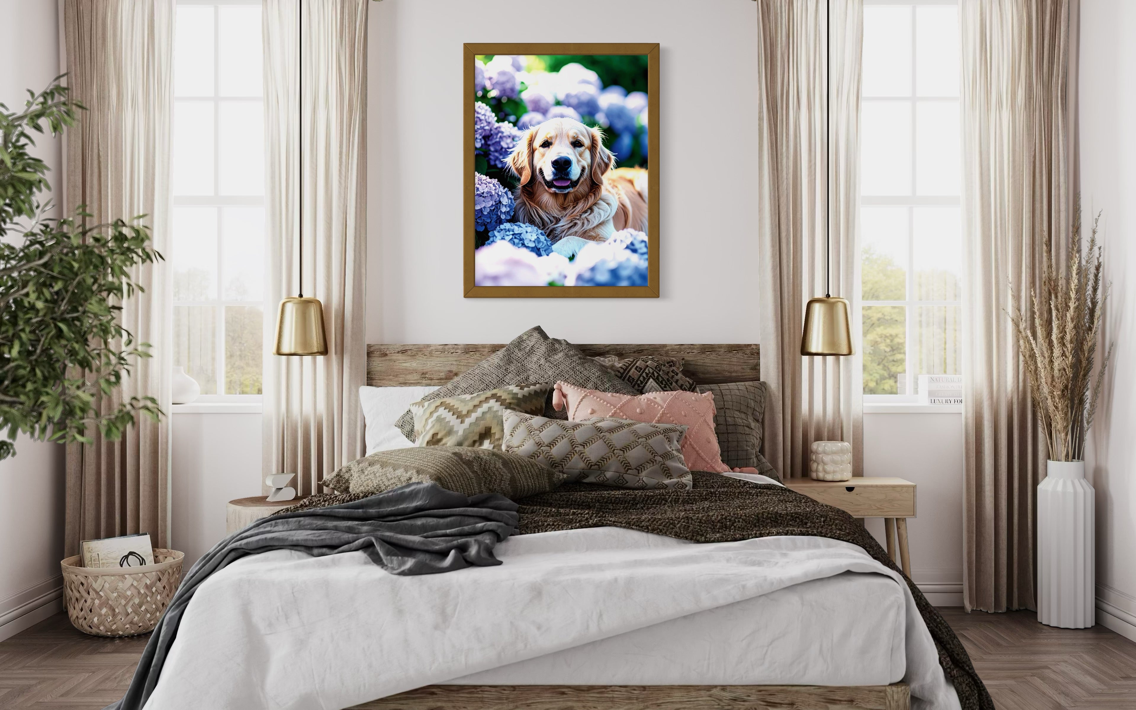 Golden Retriever in Hydrangeas Museum Print