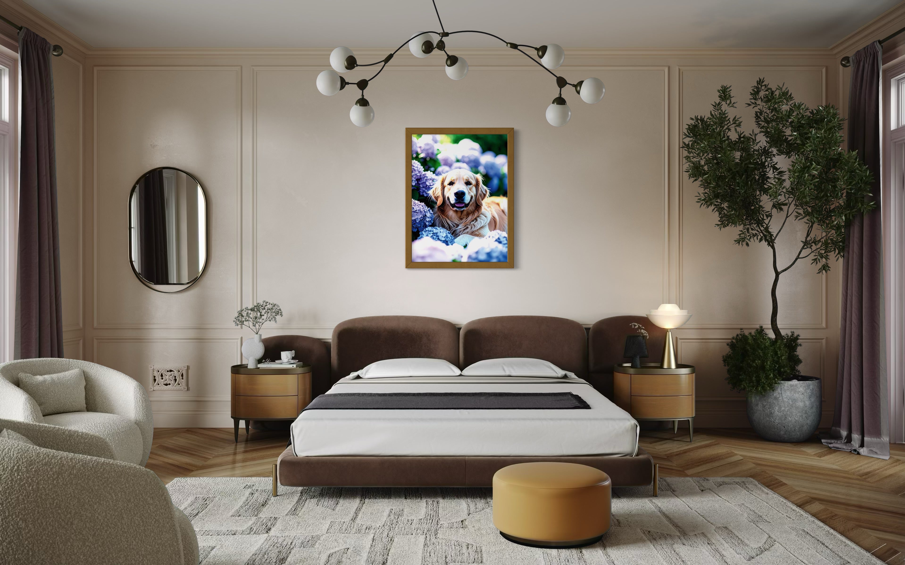 Golden Retriever in Hydrangeas Museum Print