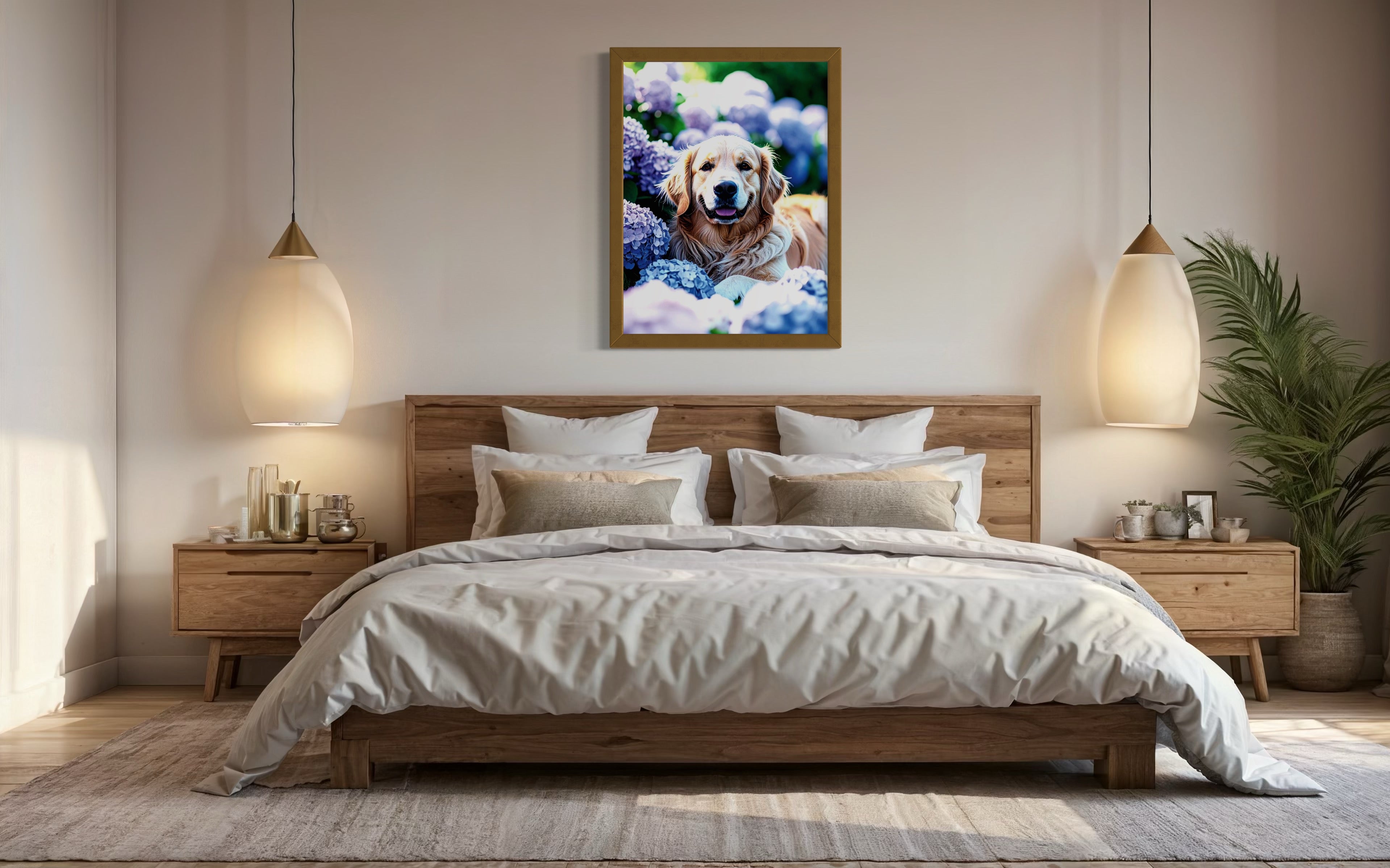 Golden Retriever in Hydrangeas Museum Print