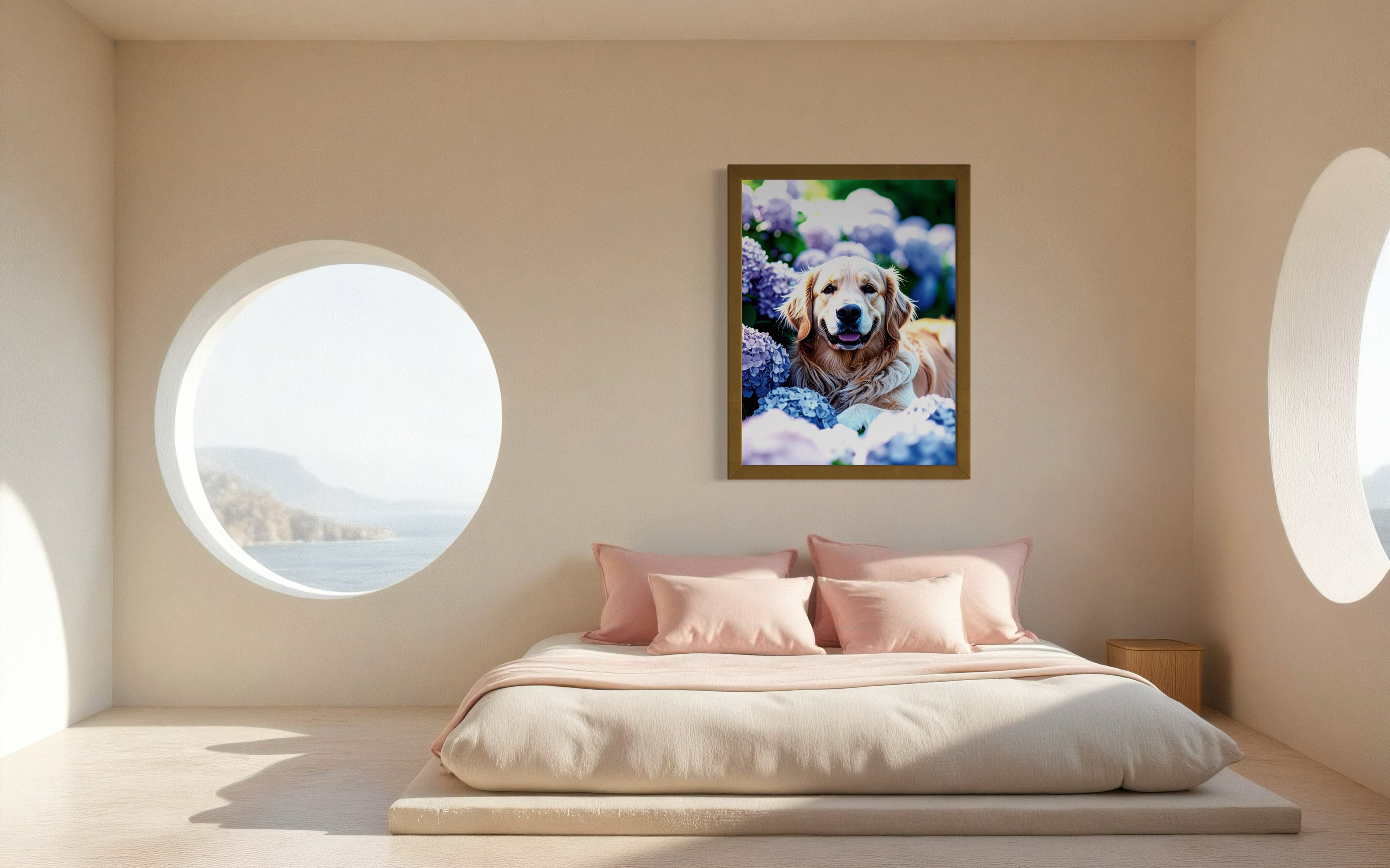 Golden Retriever in Hydrangeas Museum Print