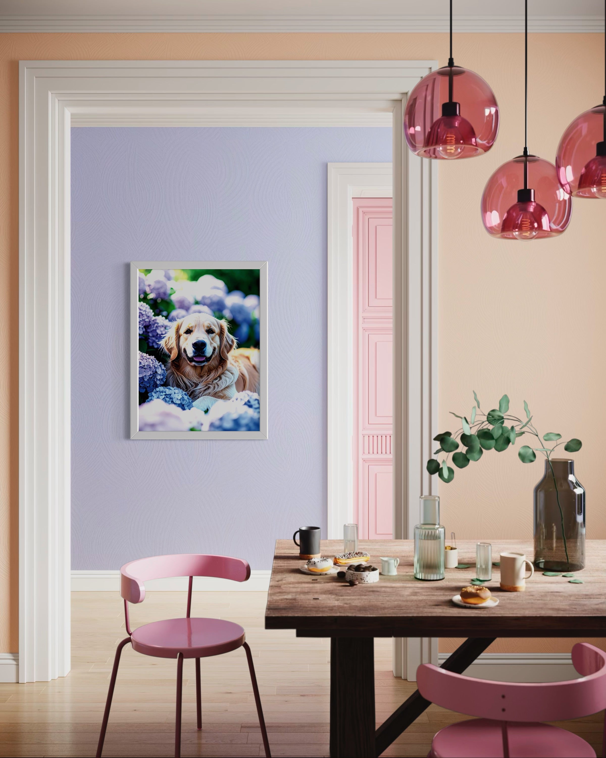 Golden Retriever in Hydrangeas Museum Print