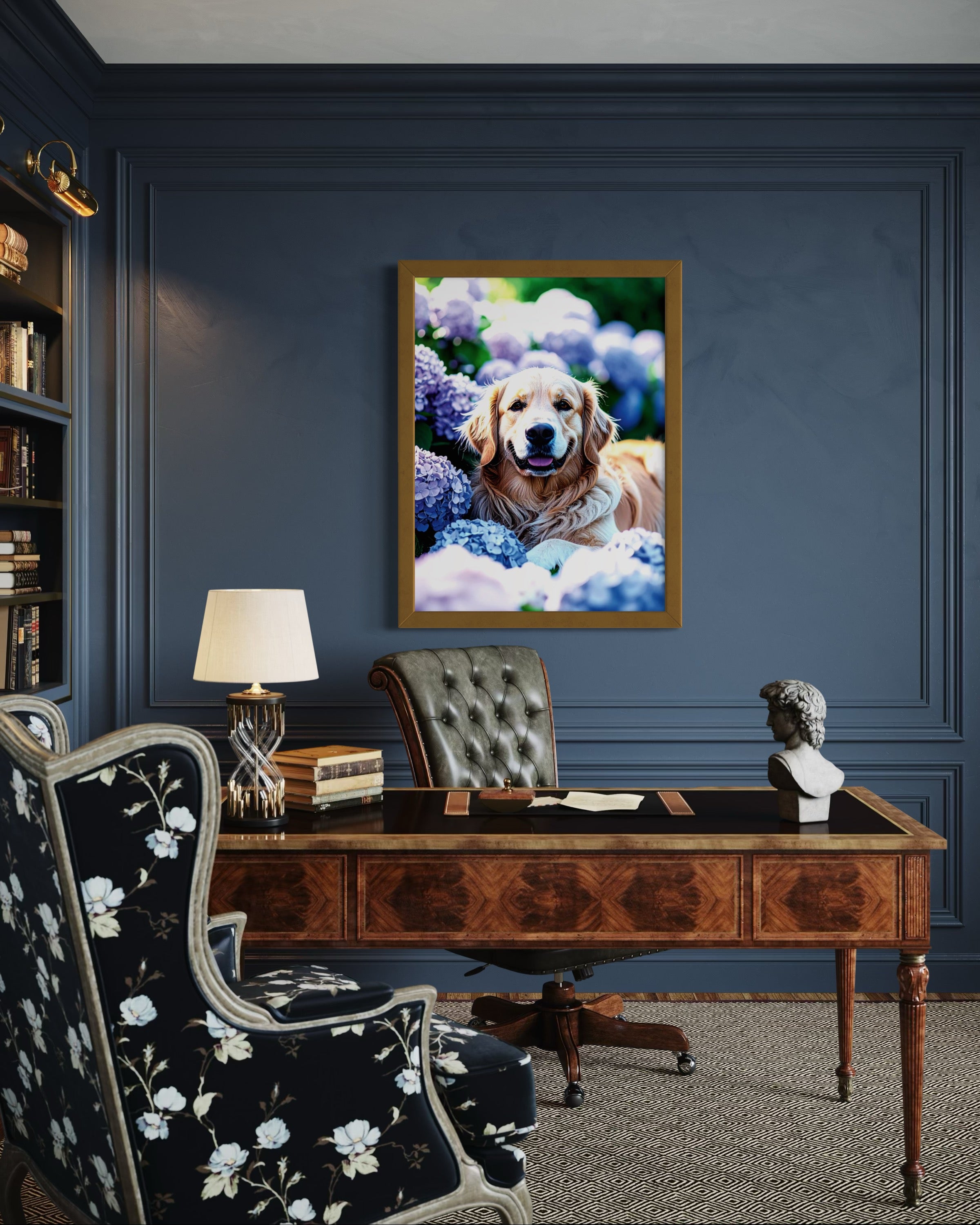 Golden Retriever in Hydrangeas Museum Print