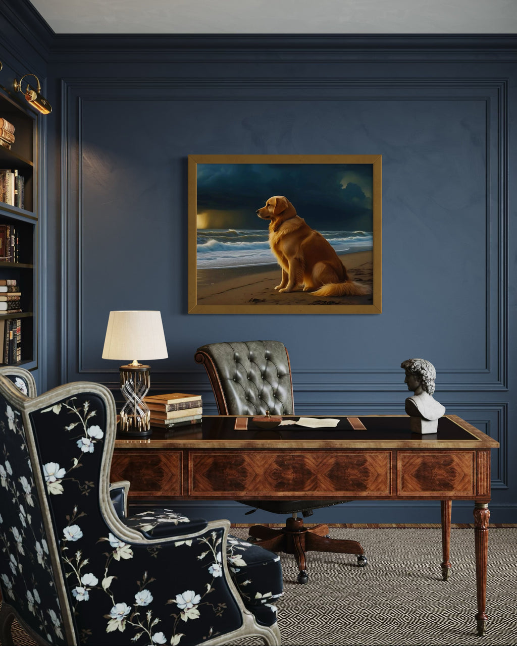 Golden Retriever on the Beach Museum Print