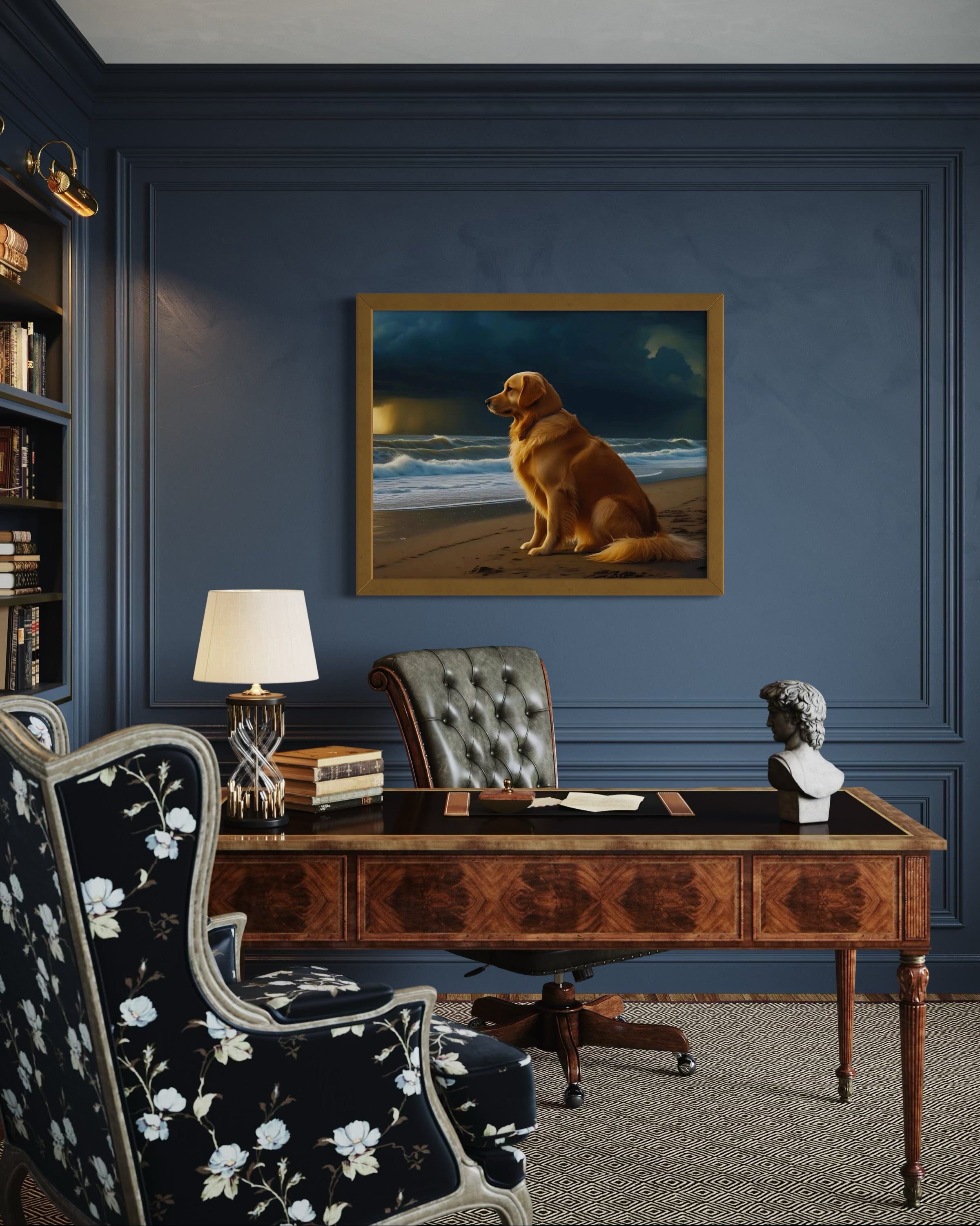 Golden Retriever on the Beach Museum Print