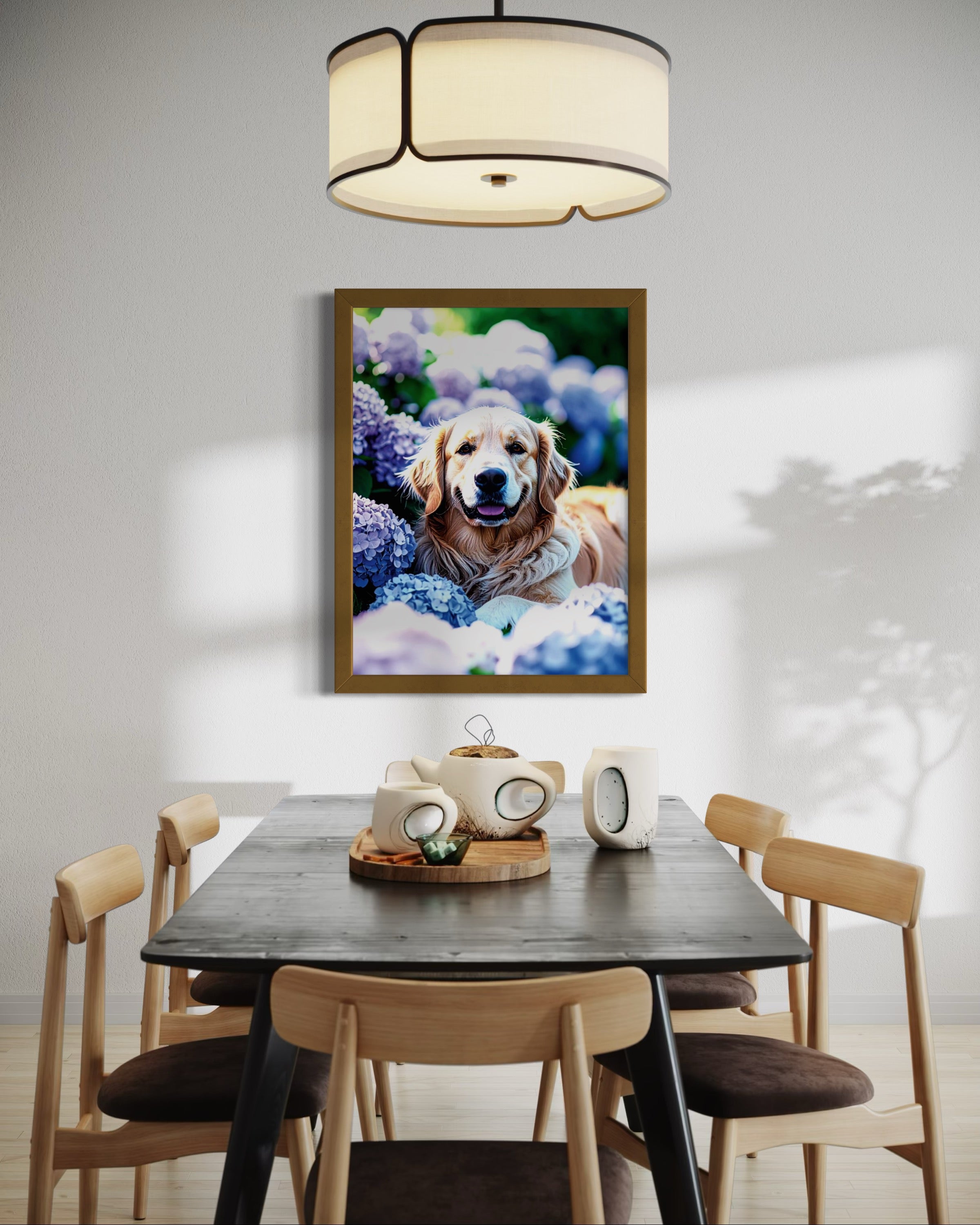 Golden Retriever in Hydrangeas Museum Print