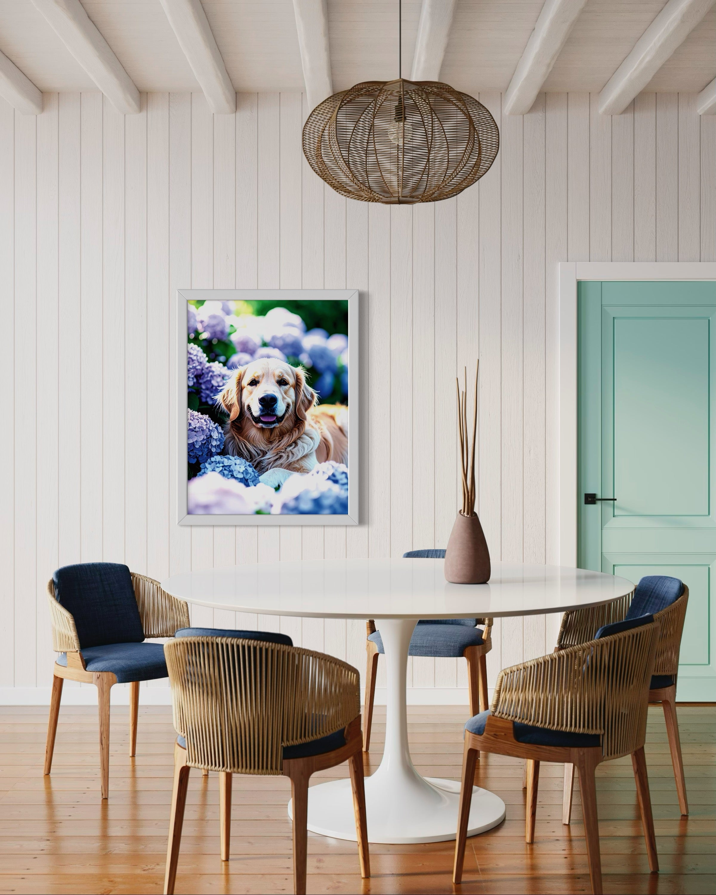 Golden Retriever in Hydrangeas Museum Print