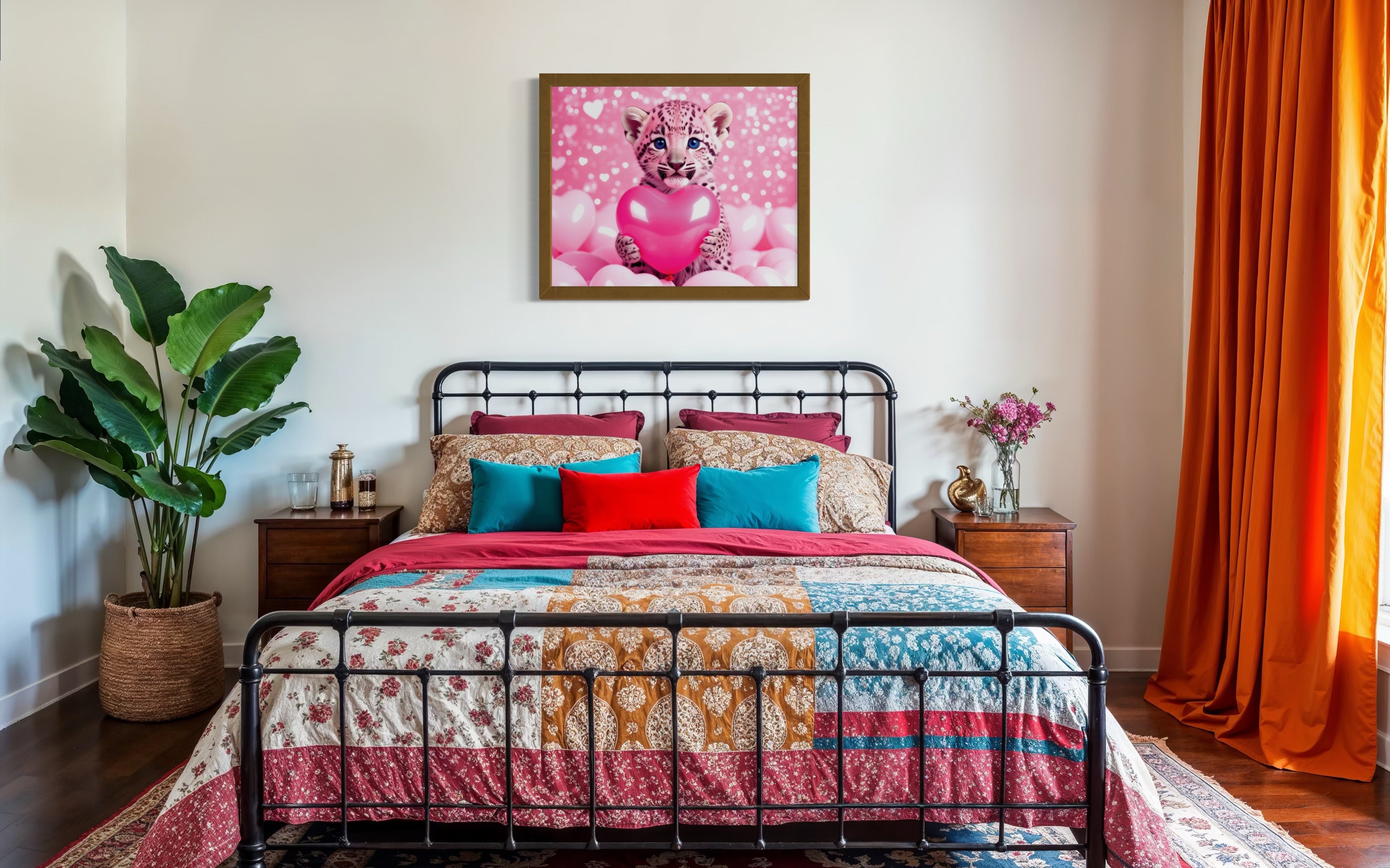 Baby Leopard with Pink Hearts Museum Print