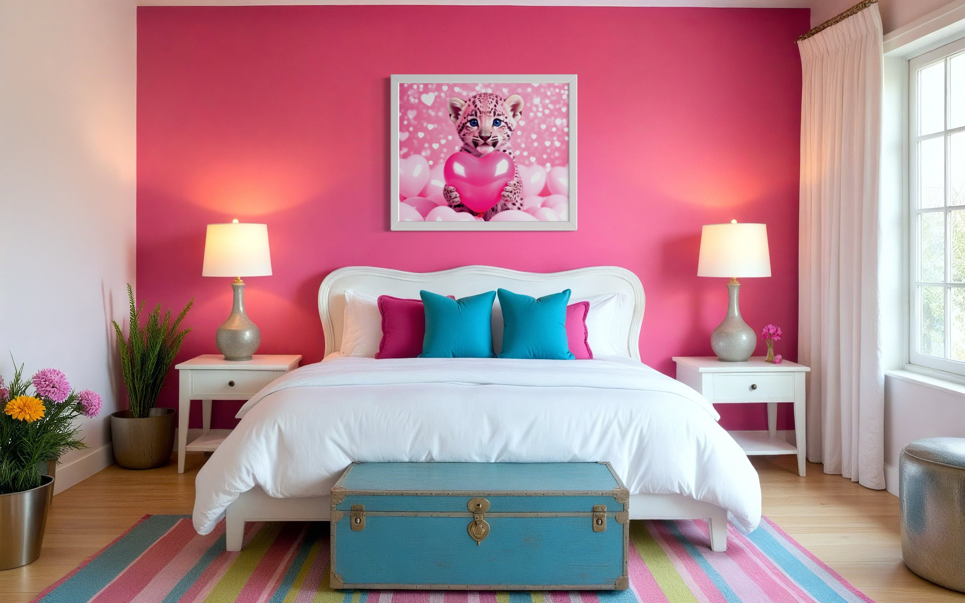 Baby Leopard with Pink Hearts Museum Print