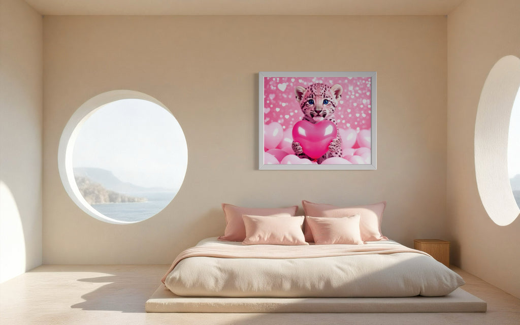 Baby Leopard with Pink Hearts Museum Print