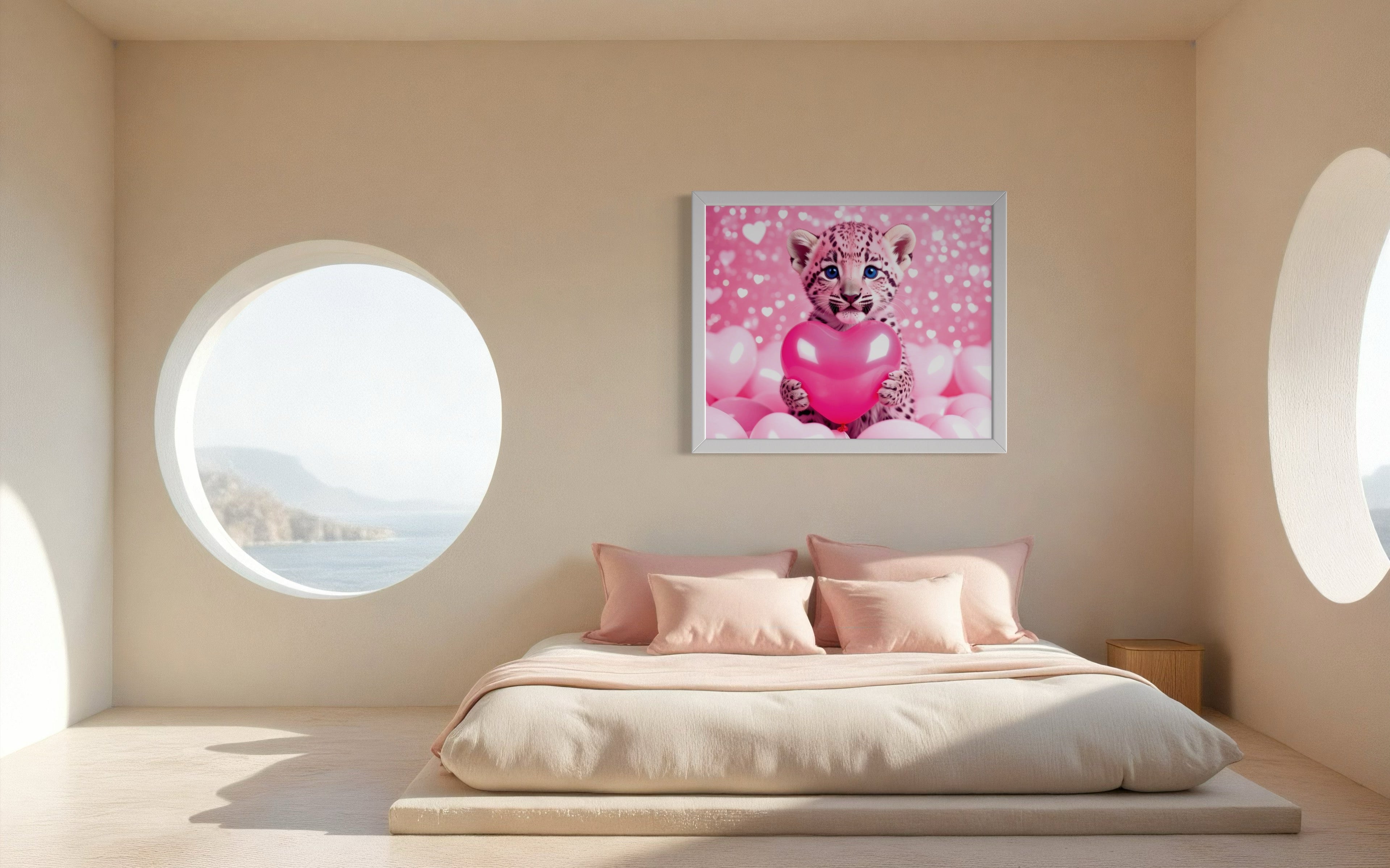 Baby Leopard with Pink Hearts Museum Print