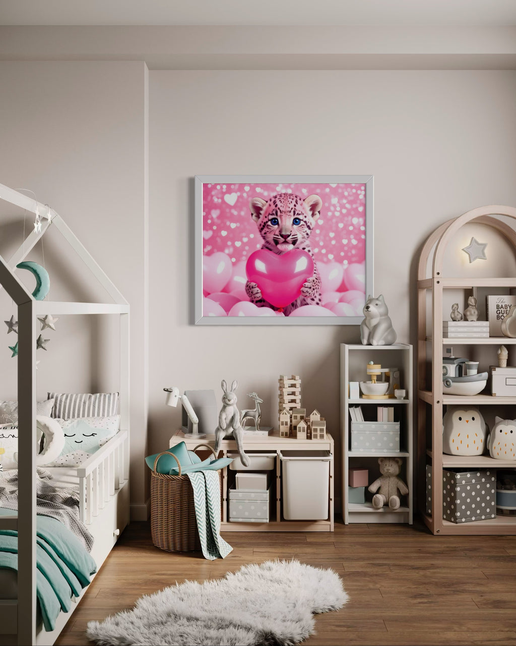 Baby Leopard with Pink Hearts Museum Print